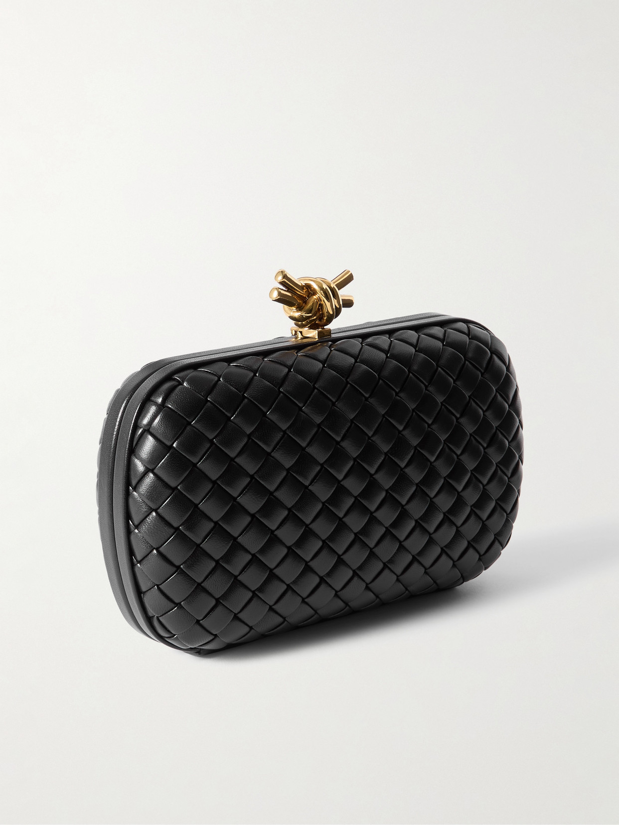Bottega Veneta Knot Padded Intrecciato Leather Clutch In Black