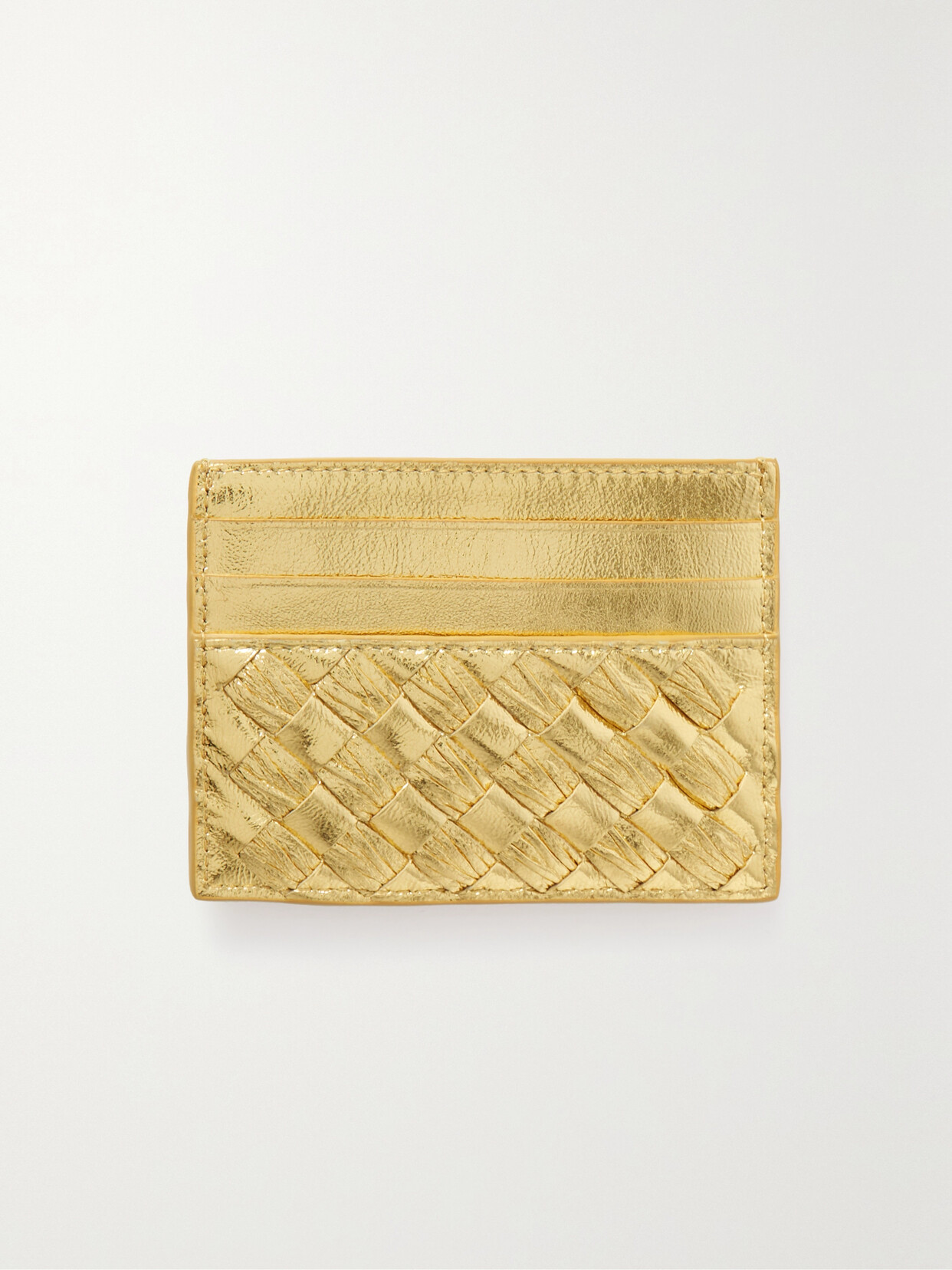 Bottega Veneta - Intrecciato Metallic Leather Cardholder - Gold