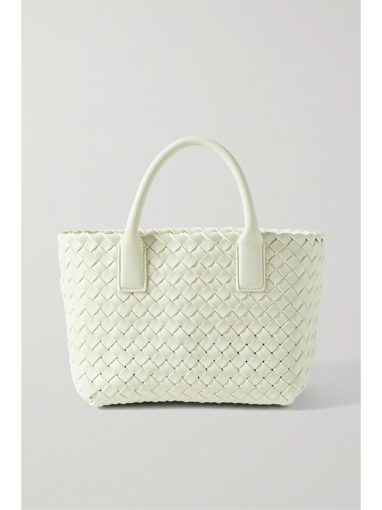 Bottega Veneta Cabas Mini Intrecciato Leather Tote In White