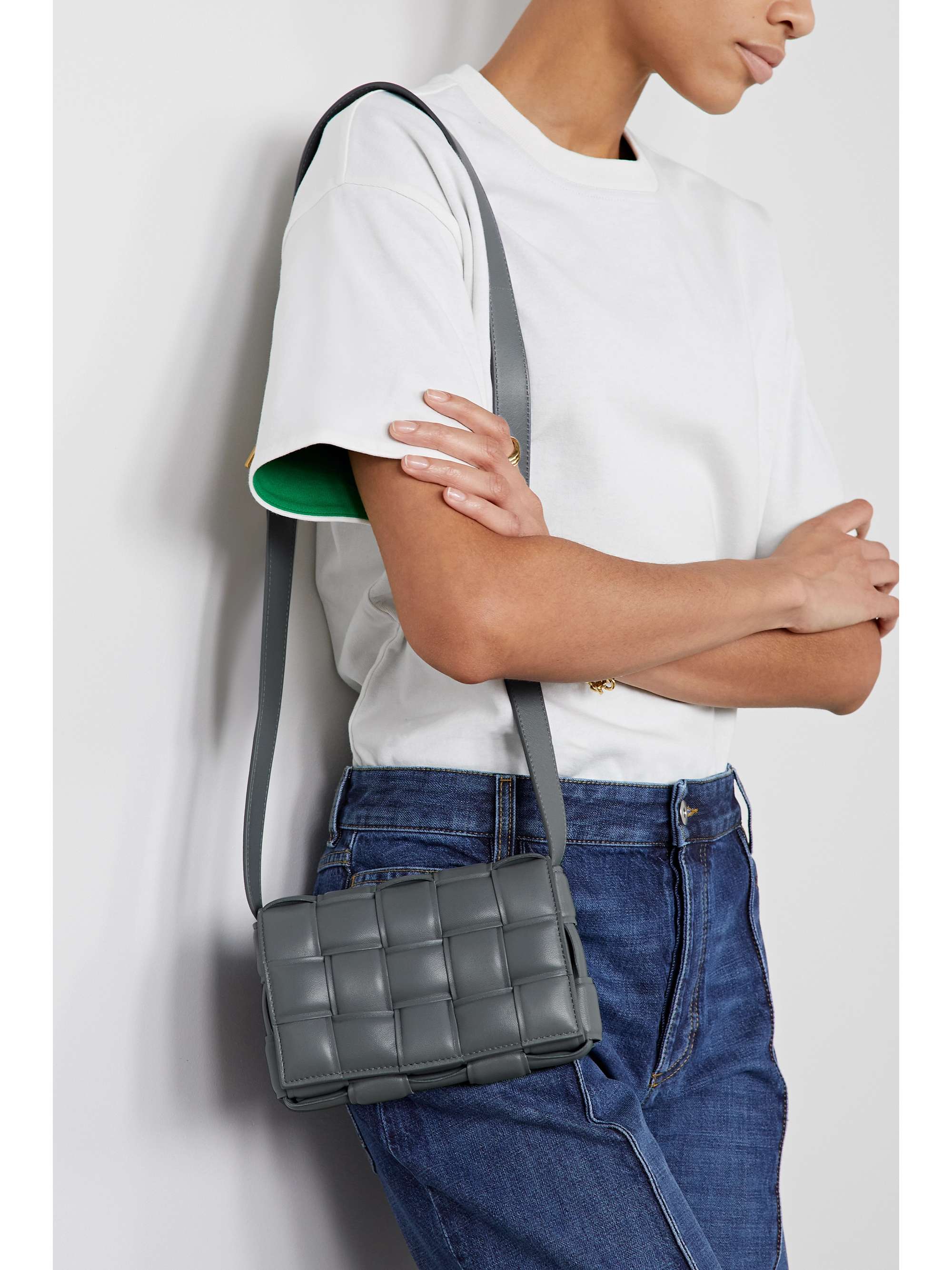 Cassette mini padded intrecciato leather shoulder bag