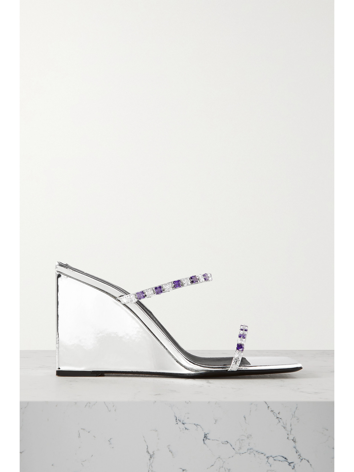 Giuseppe Zanotti - Shangay Crystal-embellished Mirrored-leather Wedge Mules - Silver