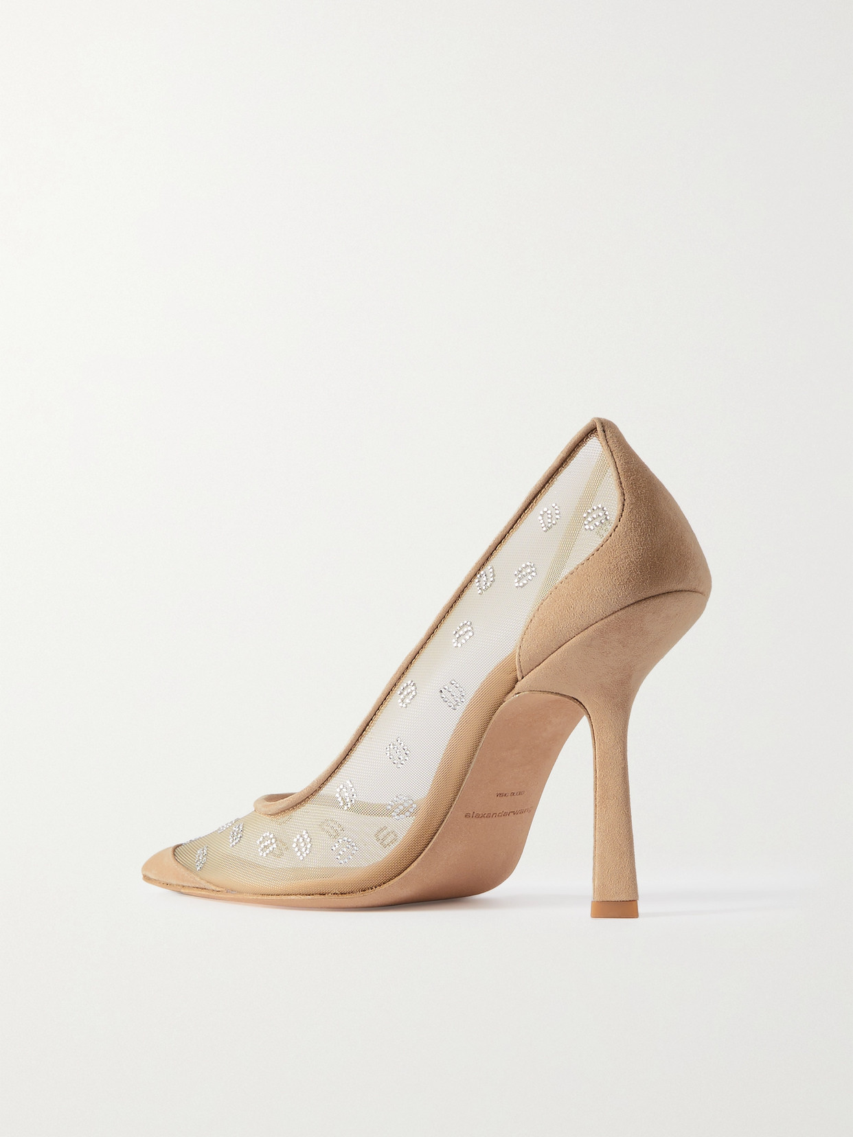 Alexander Wang ‘delphine' 105 Rhinestone Embellished Logo Mesh Suede Pumps In Neutrals
