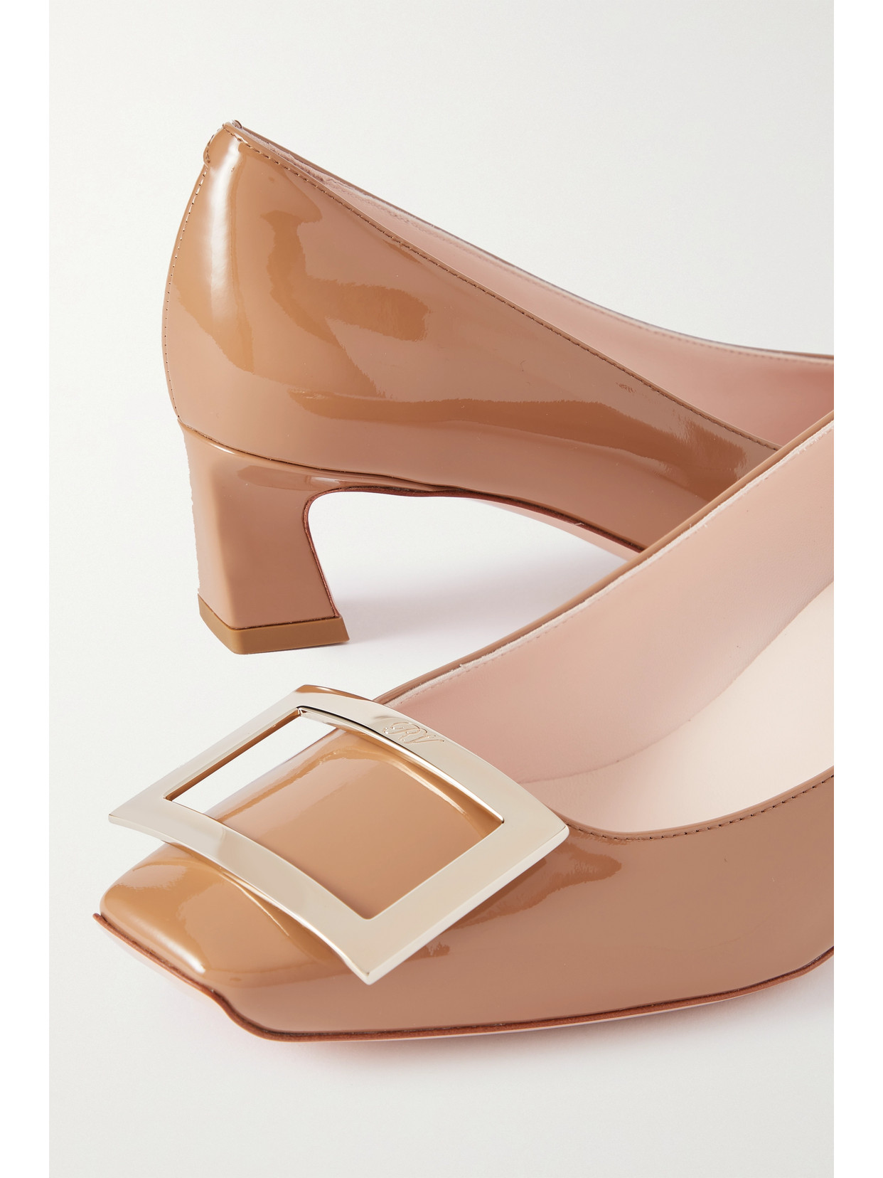 Shop Roger Vivier Trompette Patent-leather Pumps In Neutrals