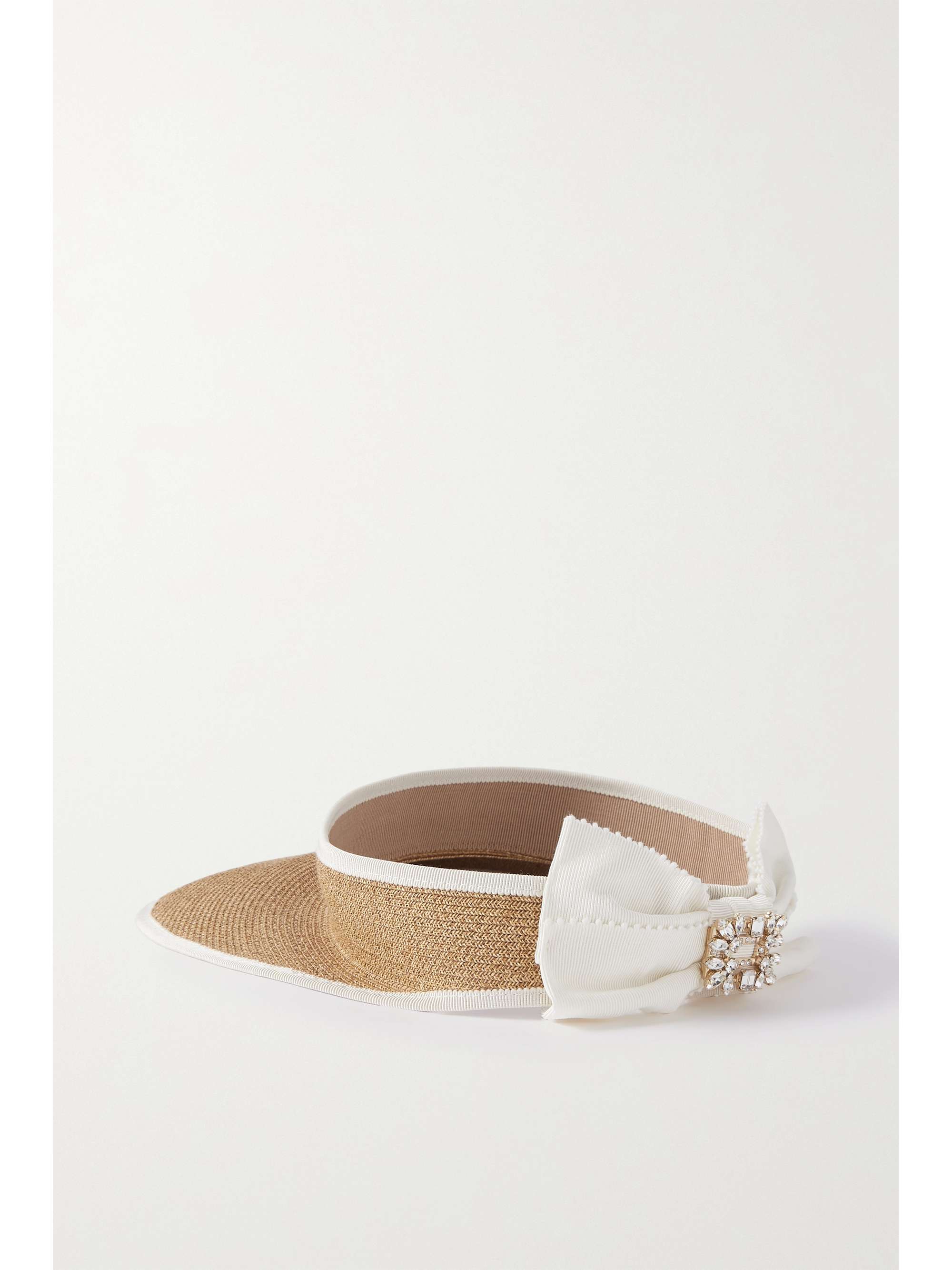 ROGER VIVIER Embellished grosgrain-trimmed straw visor