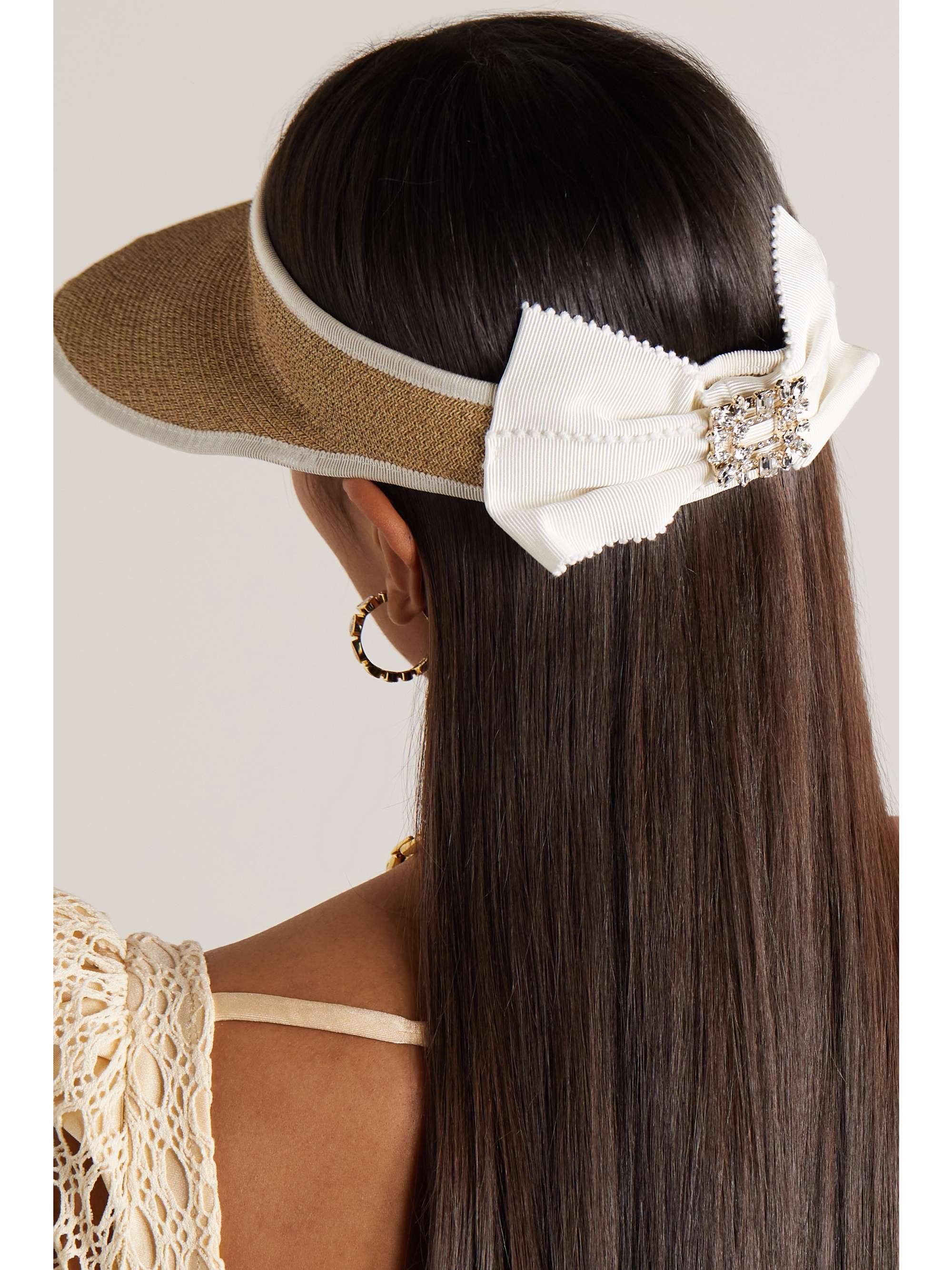ROGER VIVIER Embellished grosgrain-trimmed straw visor