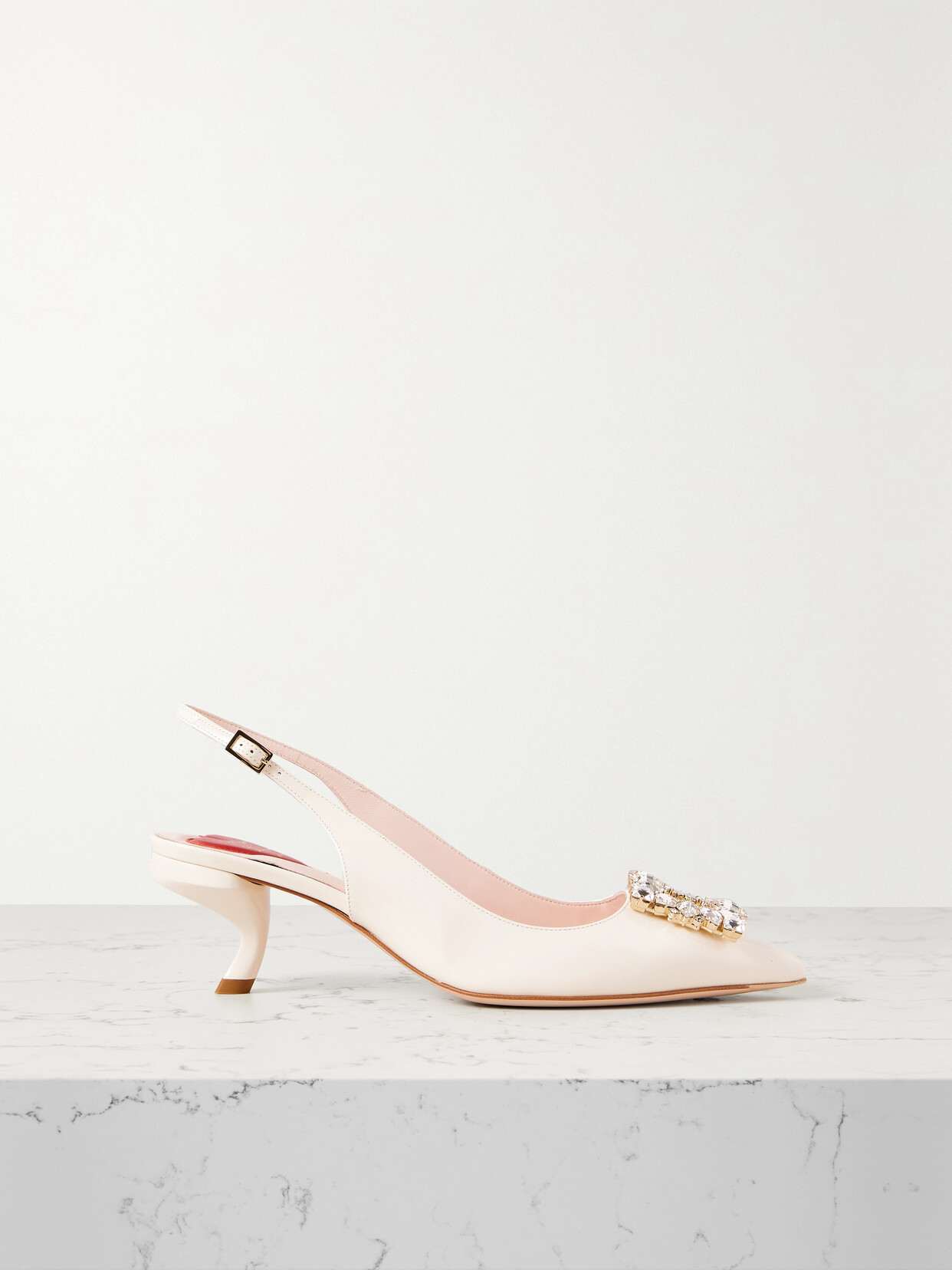 Roger Vivier - Virgule Strass Crystal-embellished Patent-leather Slingback Pumps - Off-white