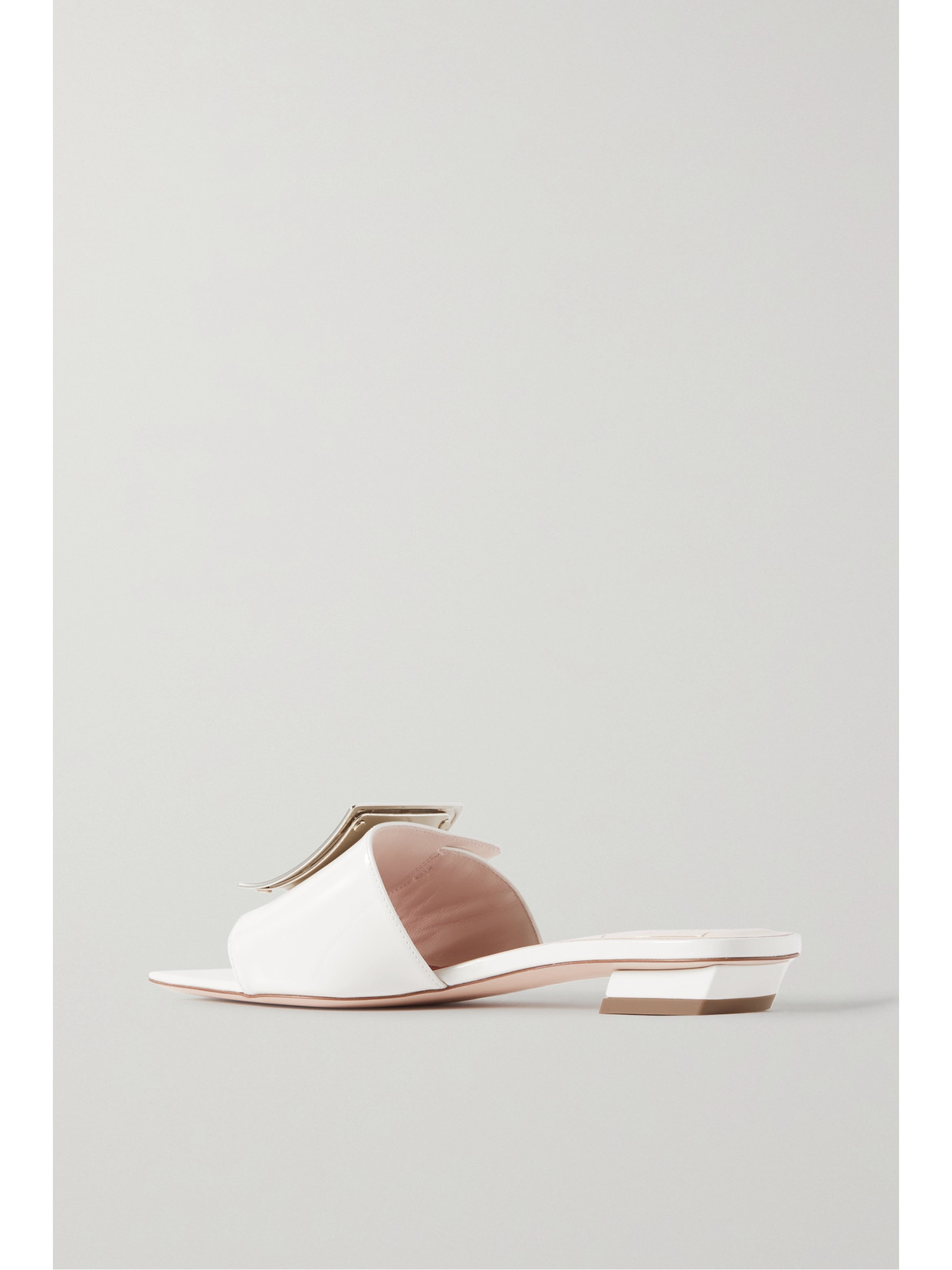 Shop Roger Vivier Belle Vivier Embellished Patent-leather Mules In White