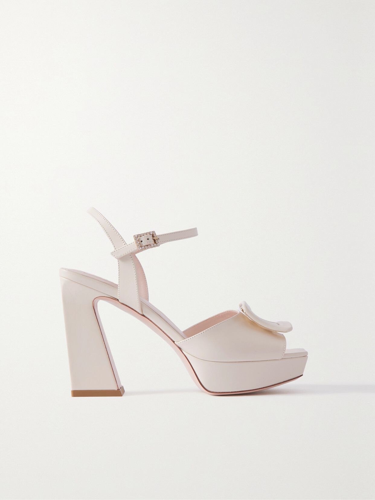 Roger Vivier Embellished Leather Platform Sandals In Cream