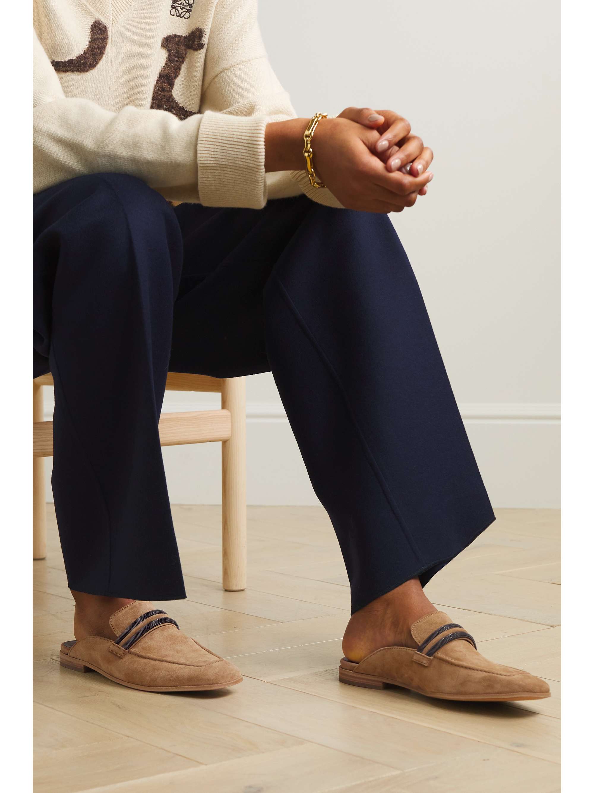 BRUNELLO CUCINELLI Bead-embellished suede slippers