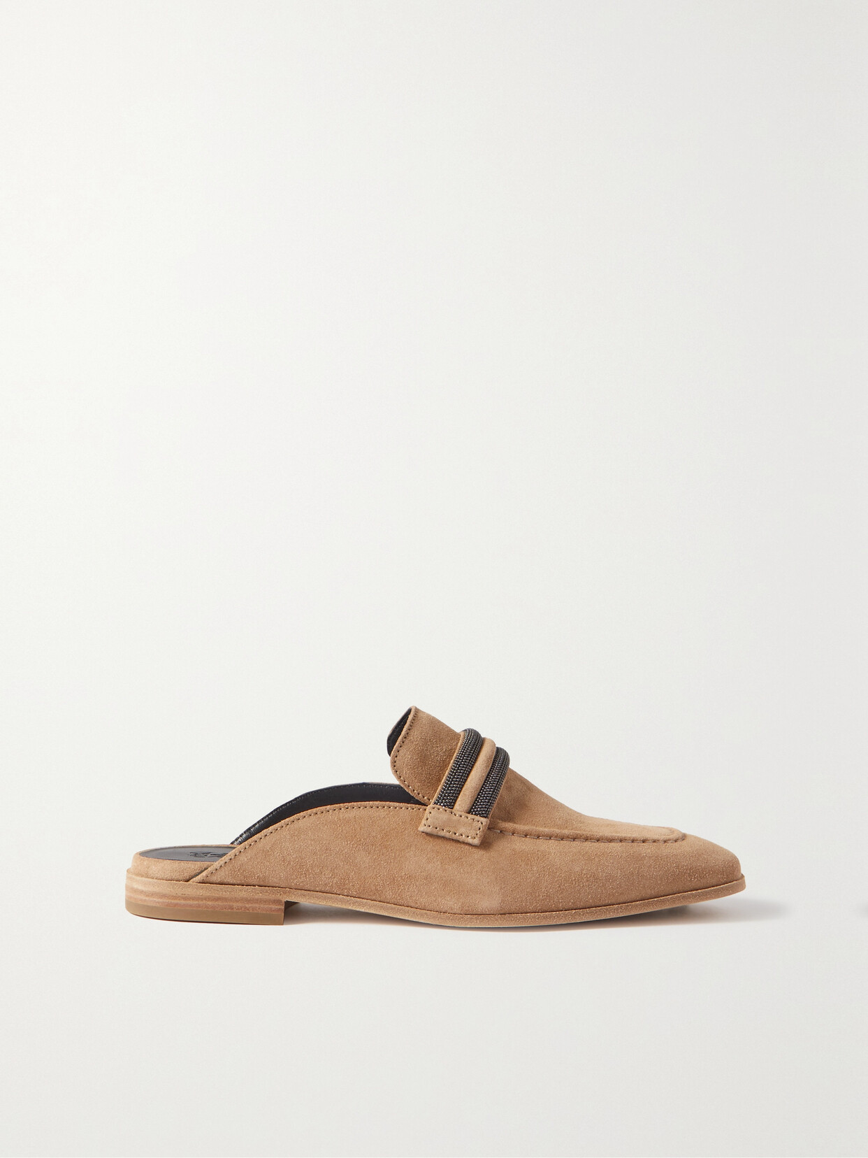 Brunello Cucinelli Bead-embellished Suede Slippers In Camel/comb