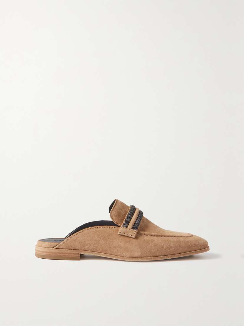 Brunello Cucinelli Bead-embellished Suede Slippers