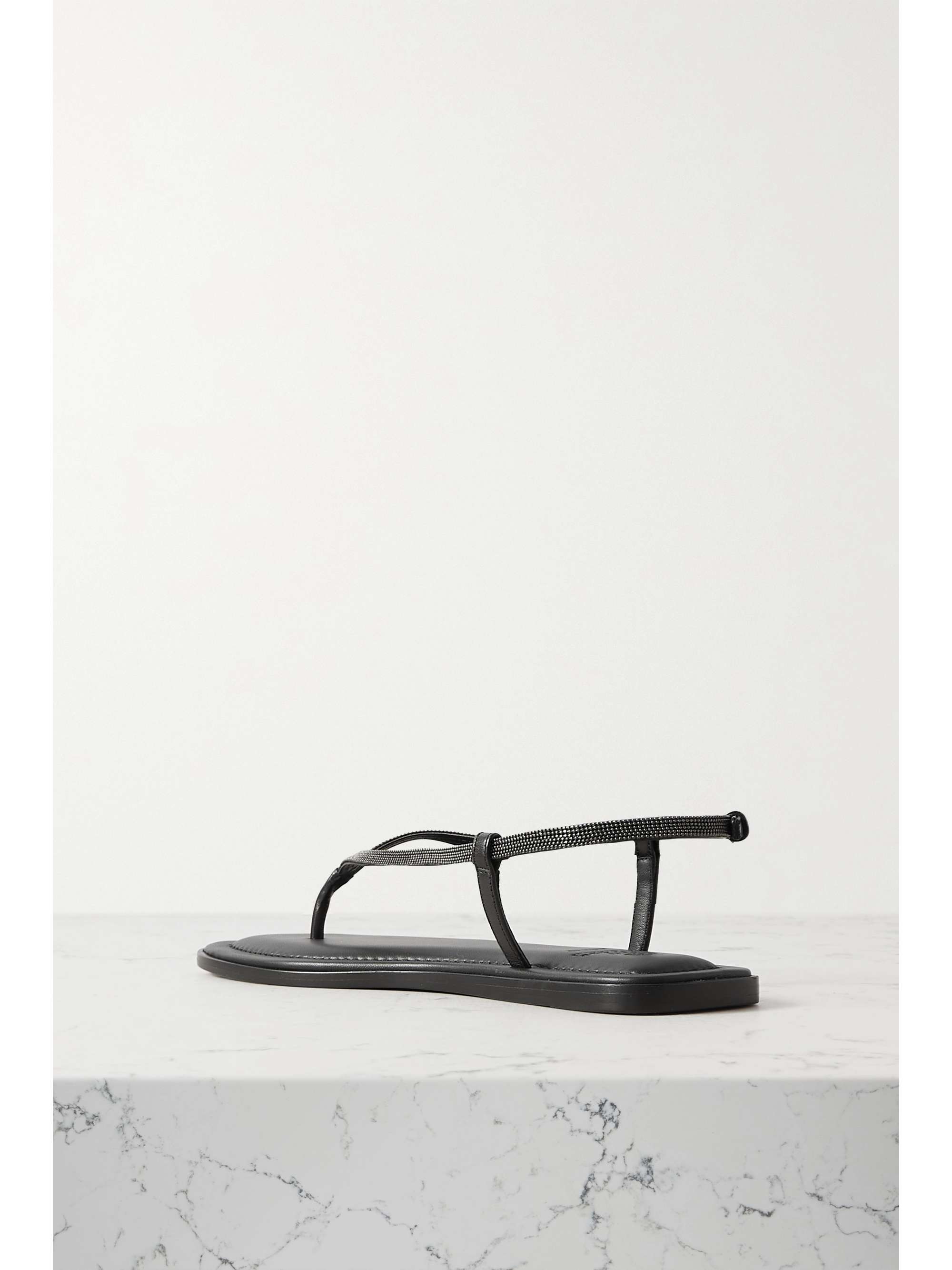 BRUNELLO CUCINELLI Bead-embellished leather slingback sandals