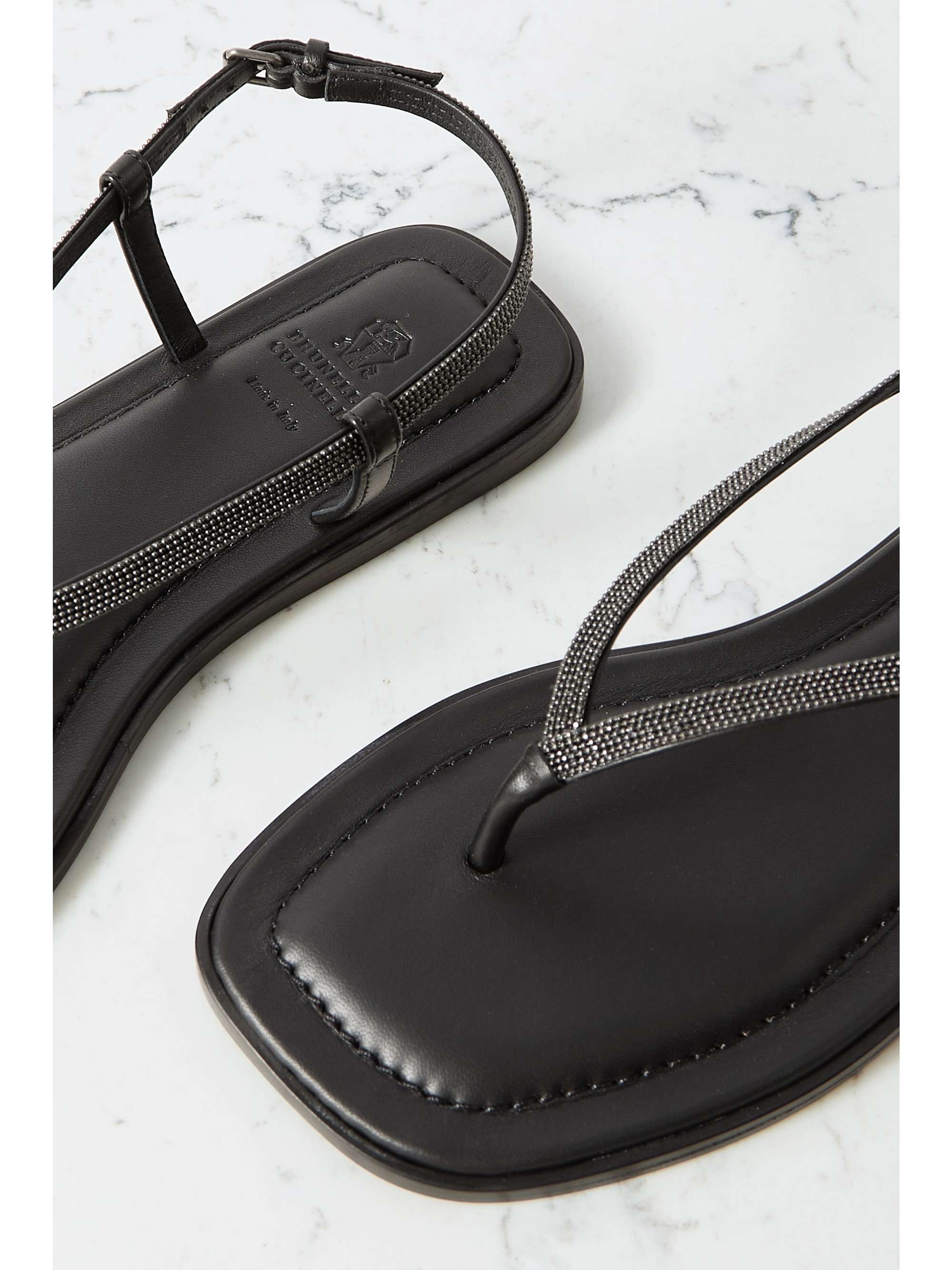 BRUNELLO CUCINELLI Bead-embellished leather slingback sandals
