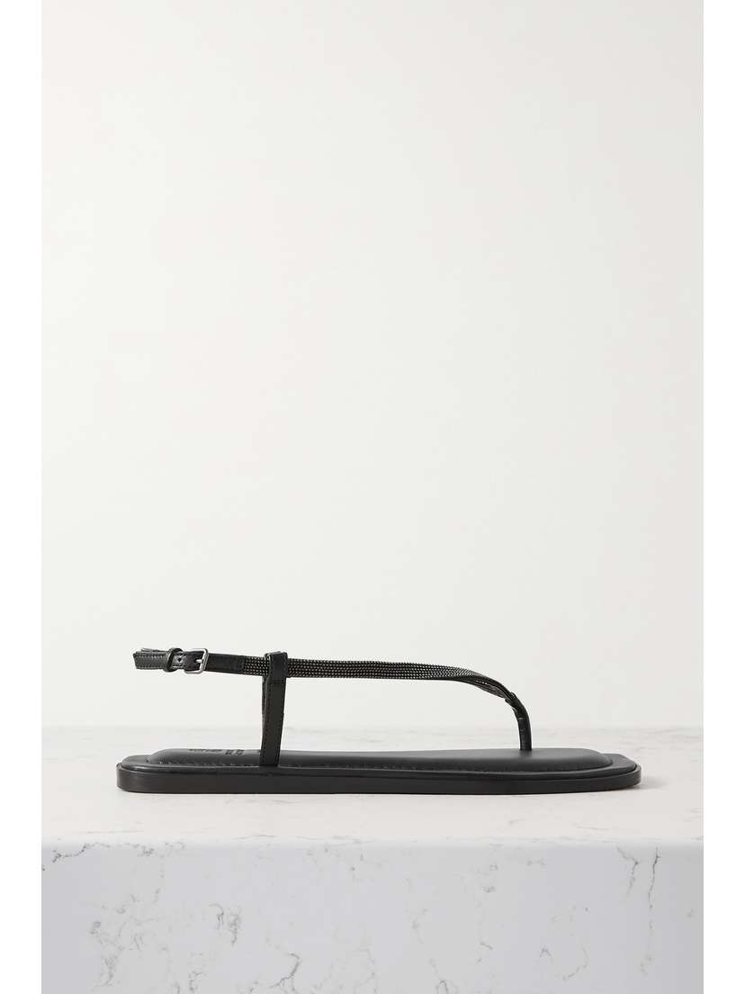 Brunello Cucinelli Bead-embellished Leather Slingback Sandals
