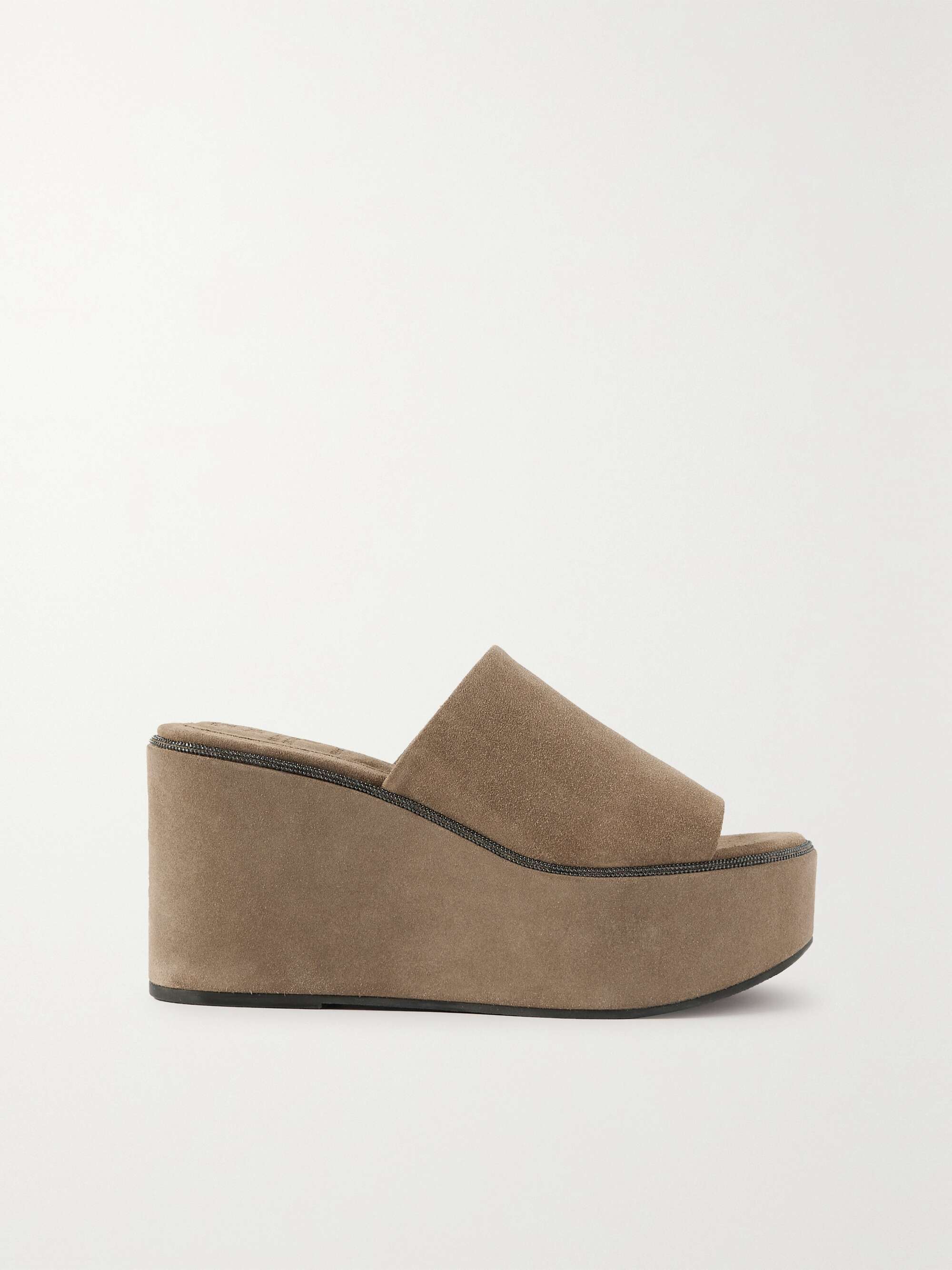 Beige Beadembellished suede wedge mules BRUNELLO CUCINELLI NETA