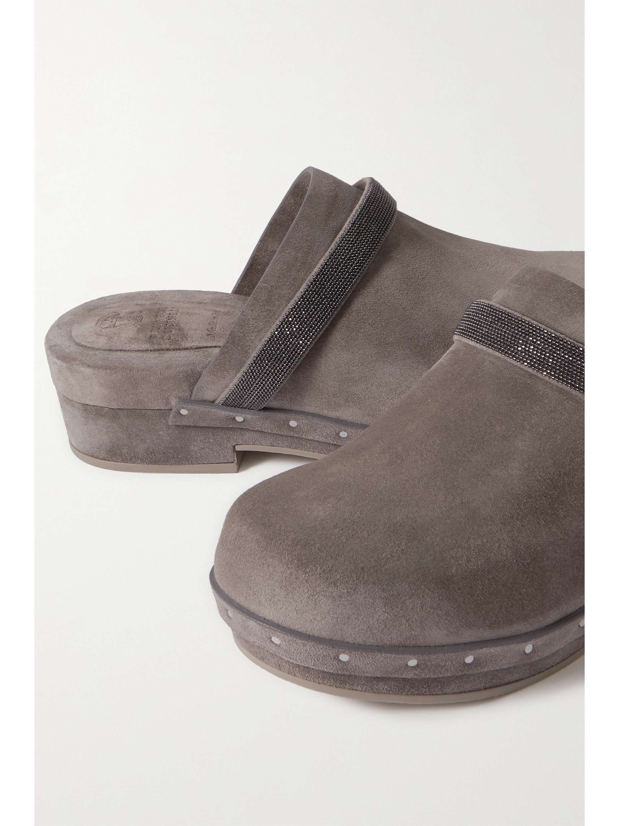 BRUNELLO CUCINELLI Clogs aus Veloursleder mit Zierperlen