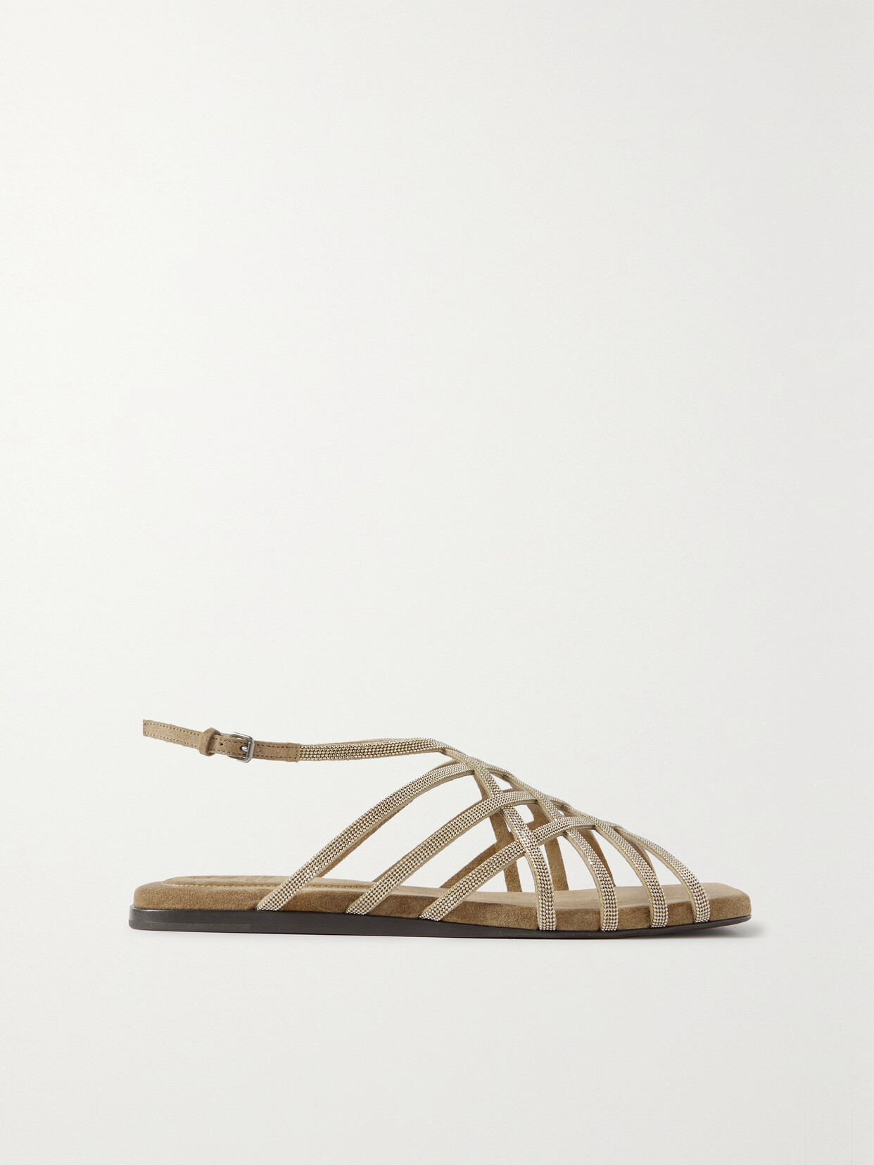 Shop Brunello Cucinelli Bead-embellished Suede Sandals In Gold