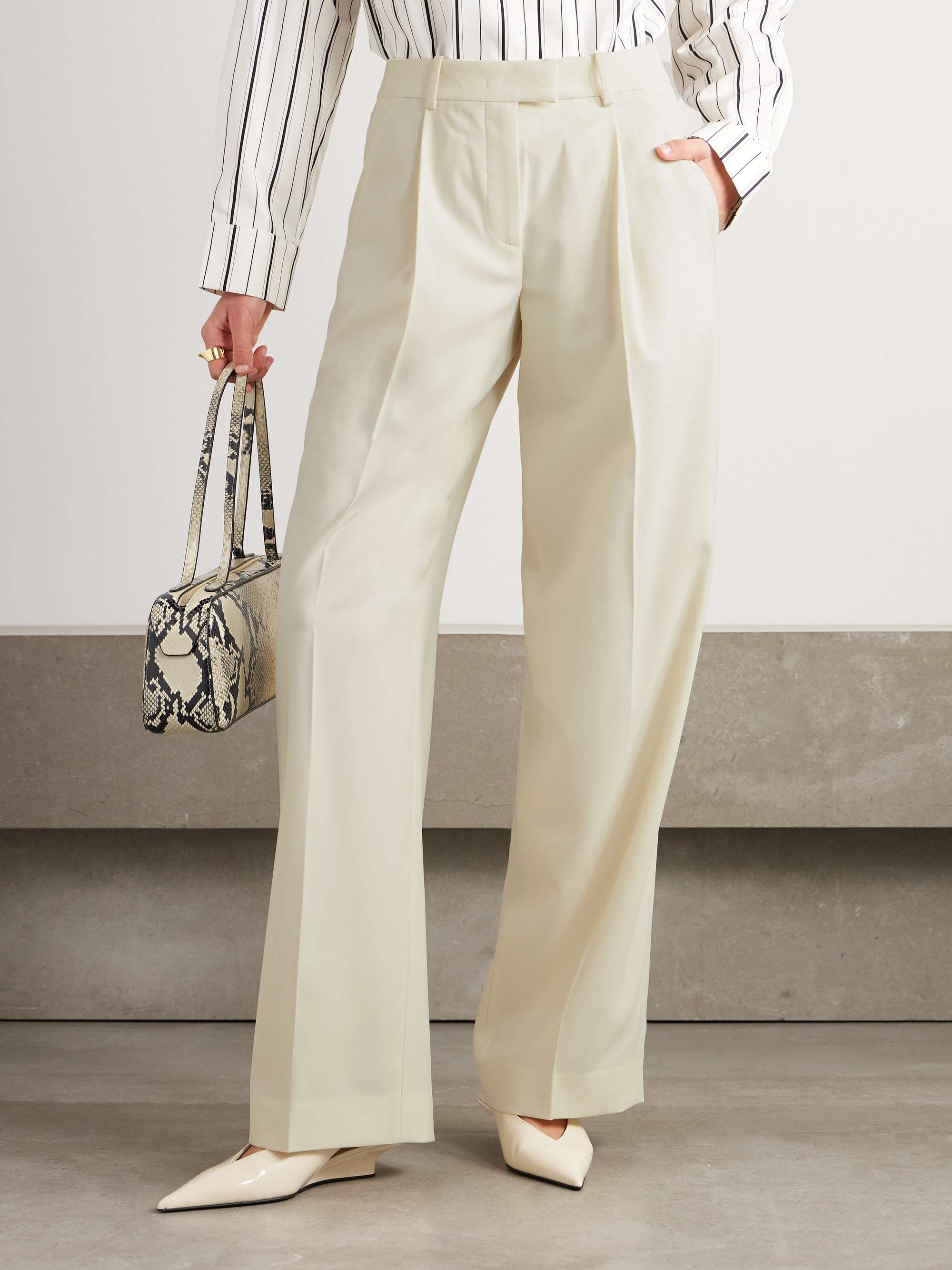 ANOTHER TOMORROW + NET SUSTAIN pleated merino wool-twill wide-leg pants