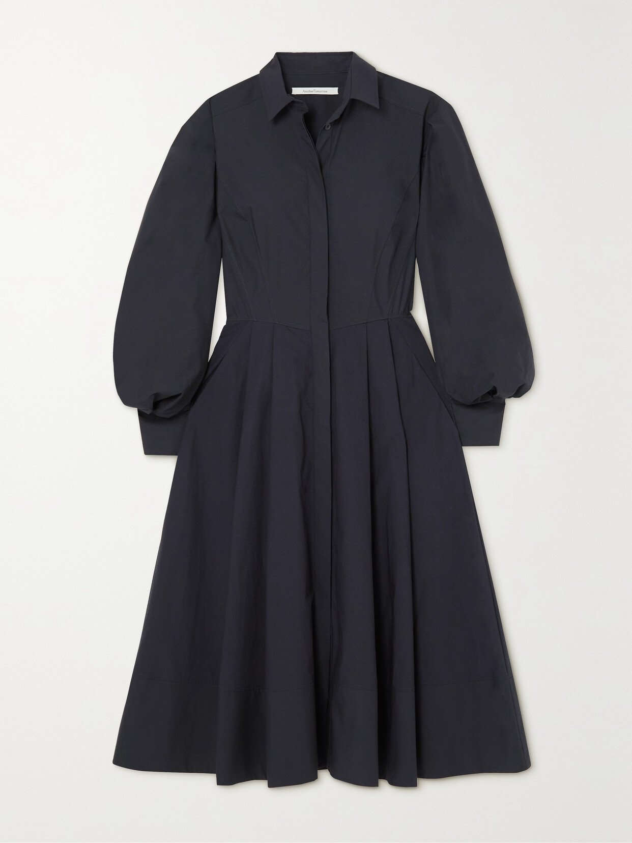 Another Tomorrow - Organic Cotton-poplin Midi Shirt Dress - Navy