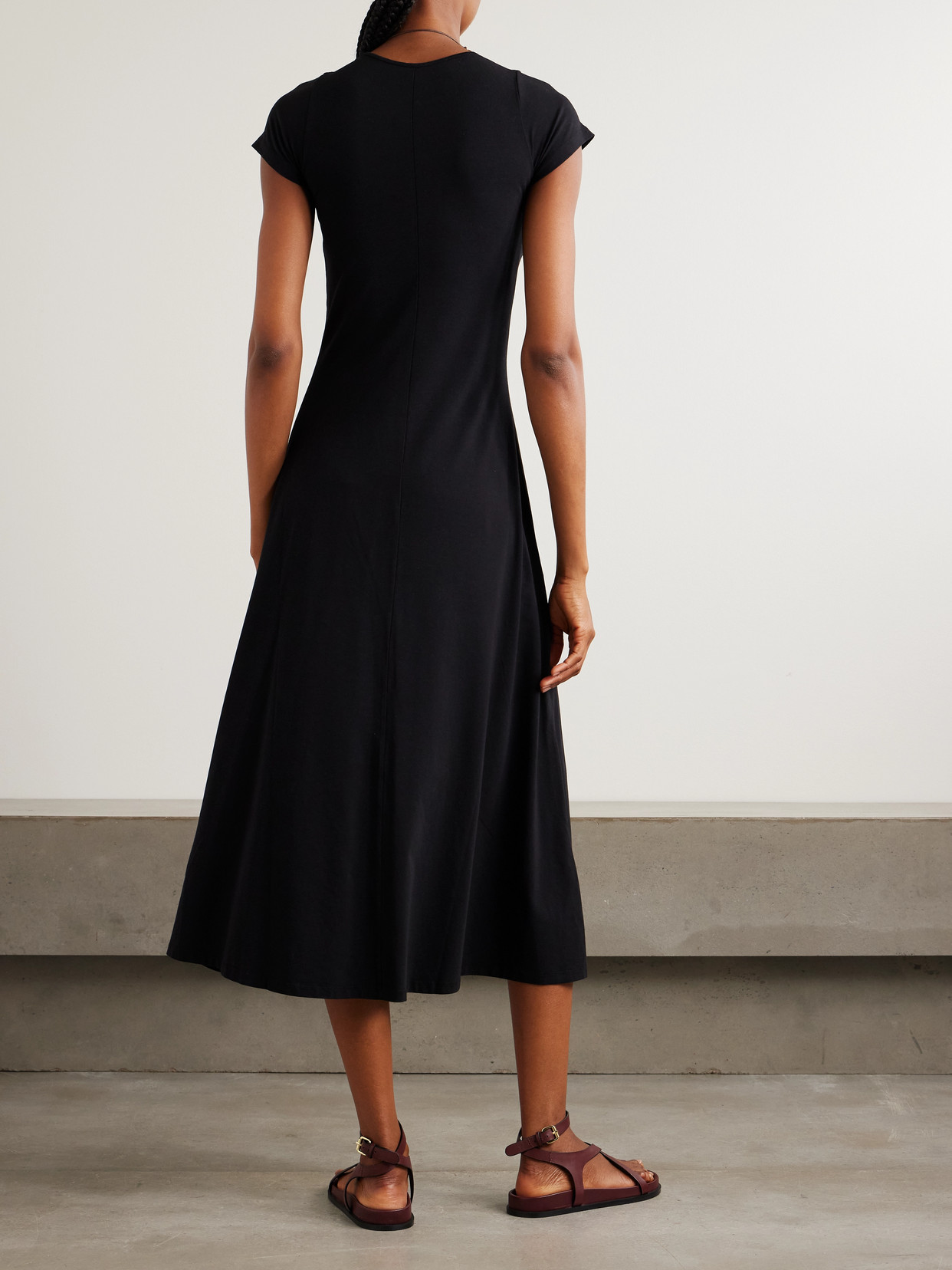 Another Tomorrow Short-sleeve Jersey Midi-dress In Black