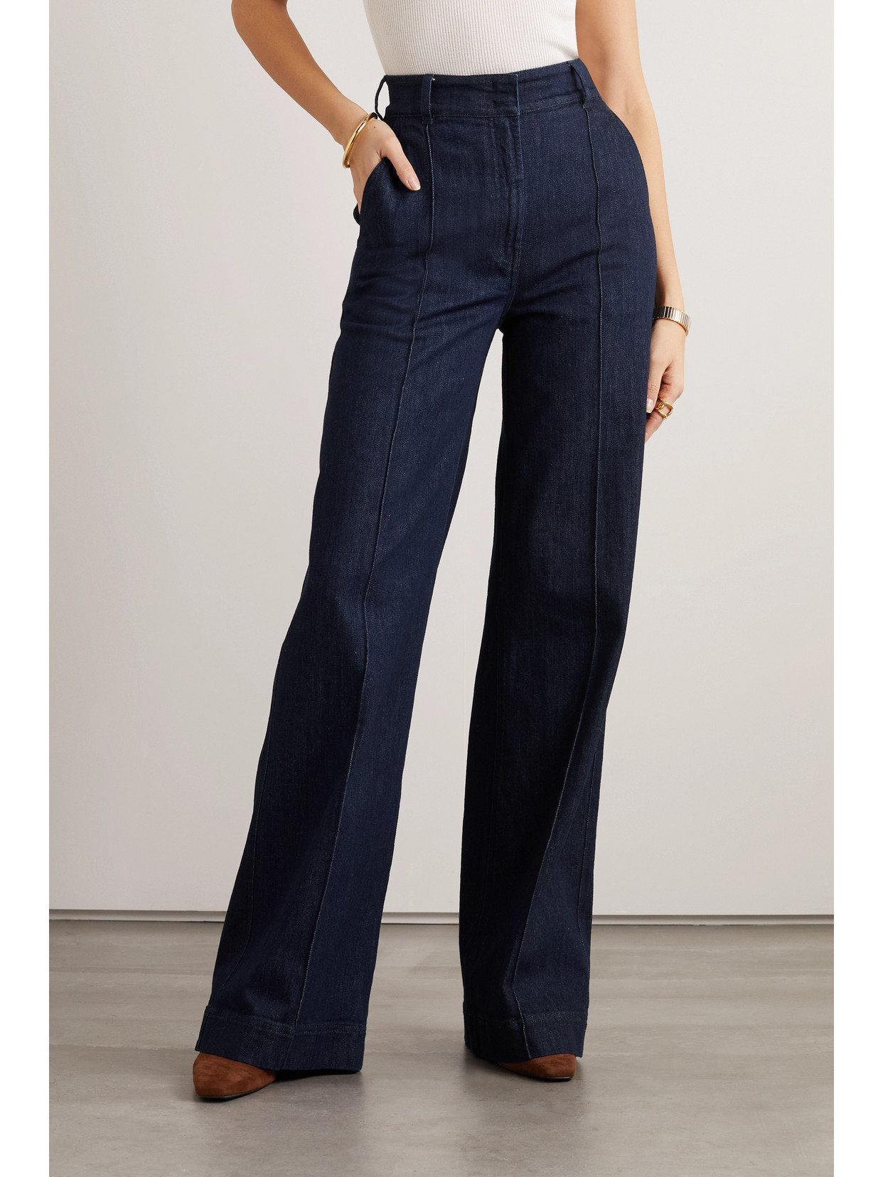 Another Tomorrow High-waisted Denim Trousers In Blue