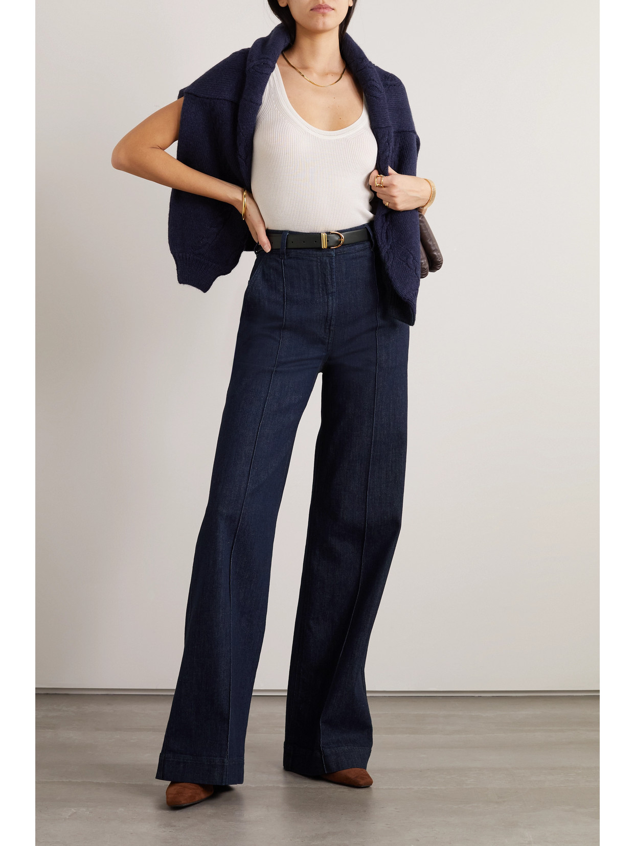 Another Tomorrow High-waisted Denim Trousers In Blue