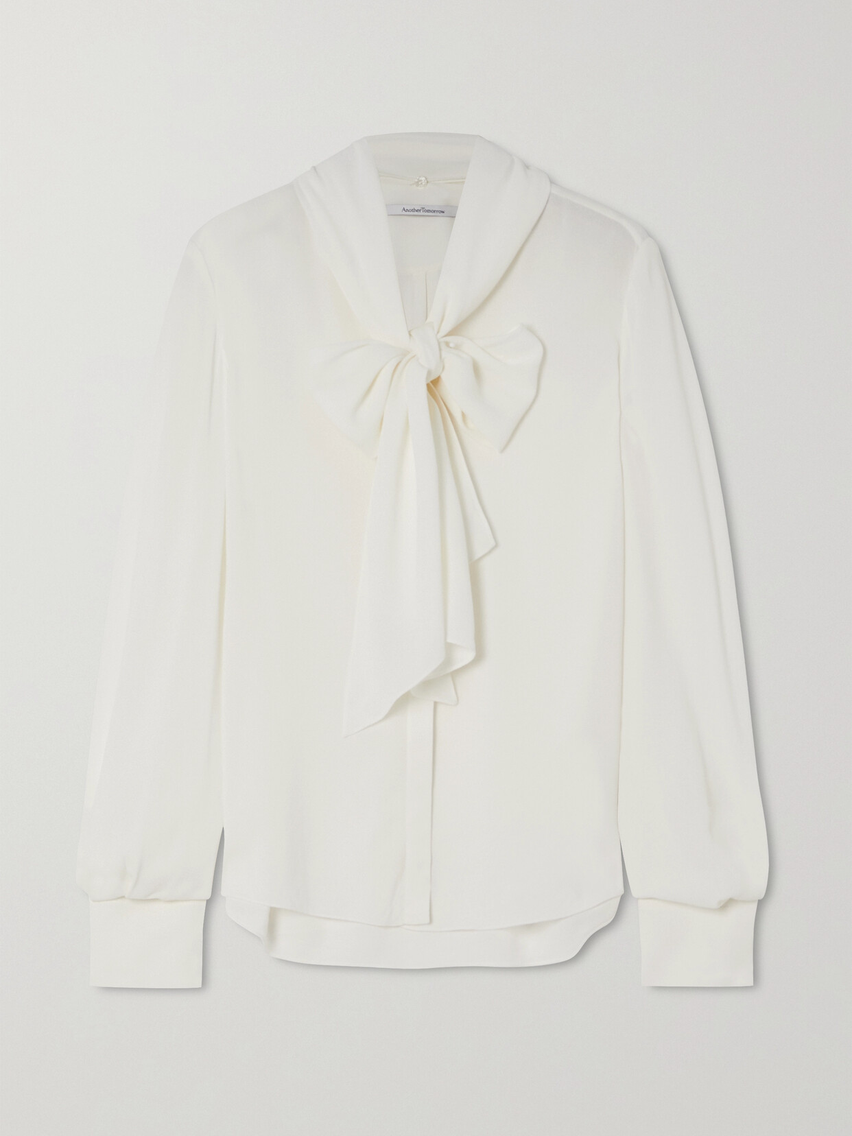 Another Tomorrow - + Net Sustain Pussy-bow Georgette Blouse - White