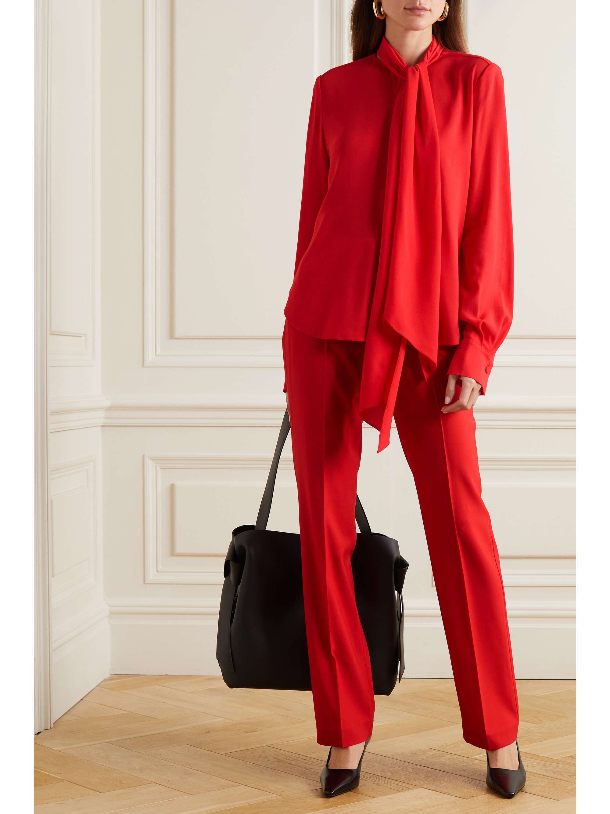 ANOTHER TOMORROW + NET SUSTAIN pussy-bow georgette blouse