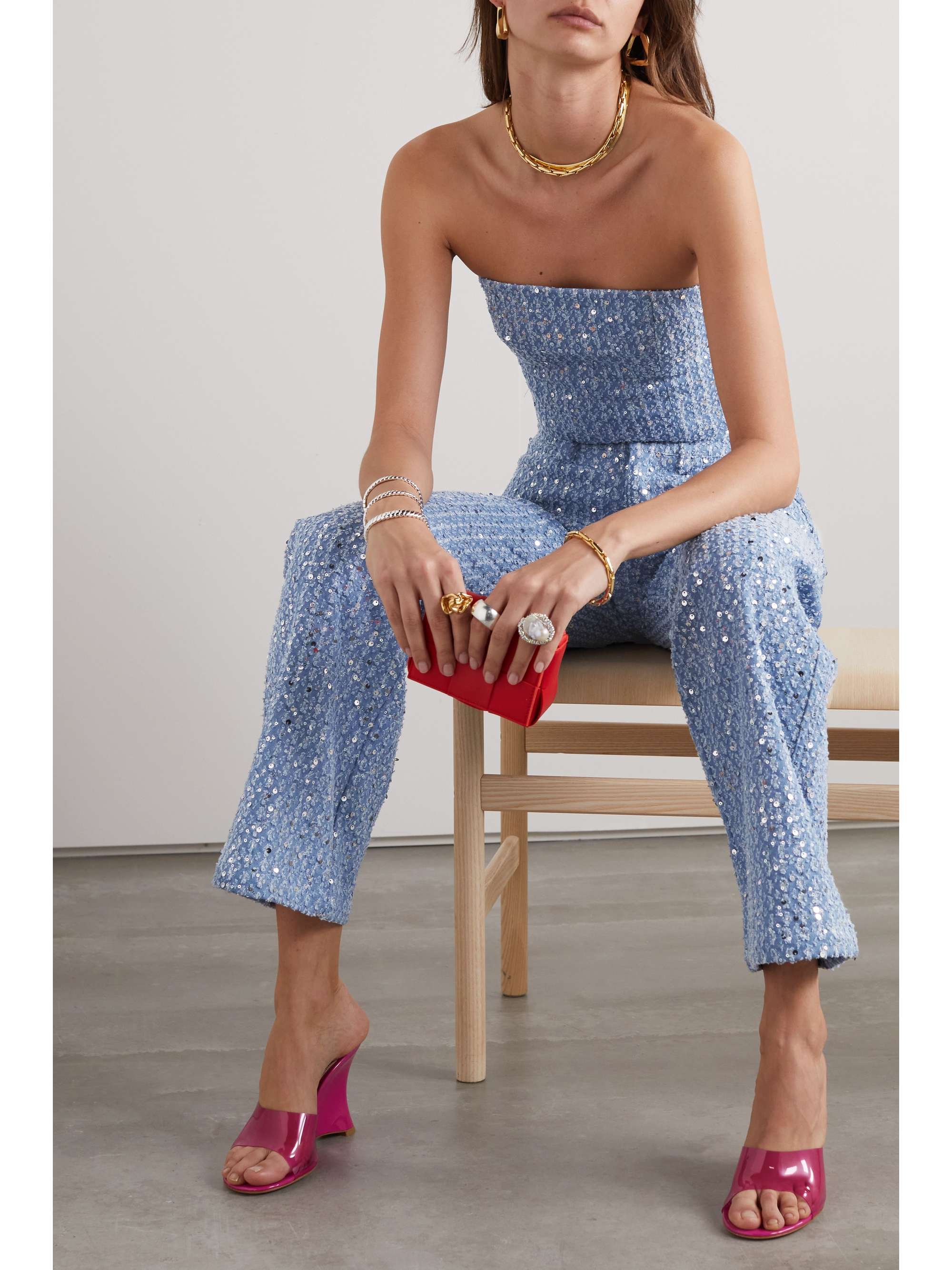 ROTATE BIRGER CHRISTENSEN Haut bustier raccourci en jean à sequins Emili
