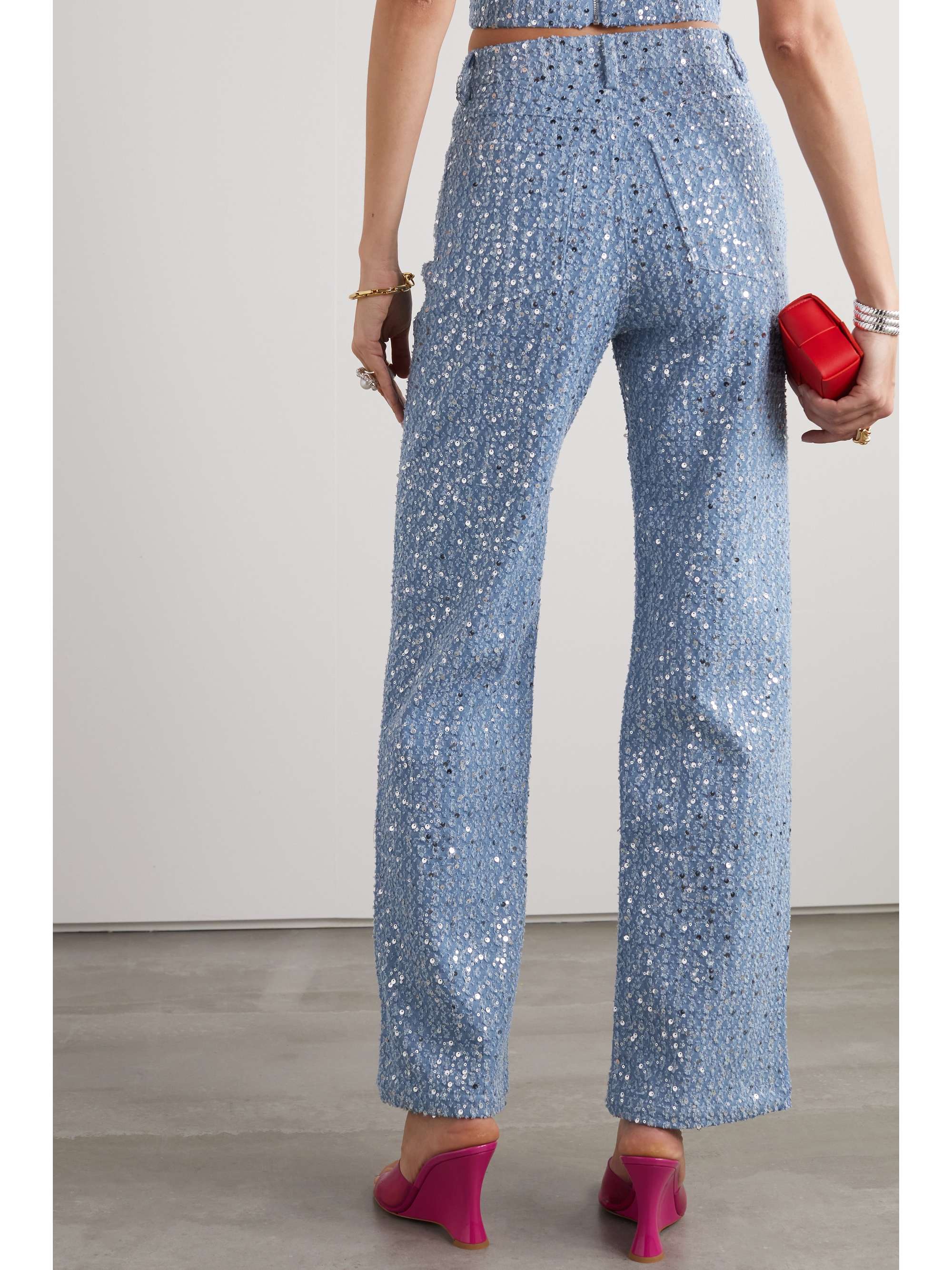 ROTATE BIRGER CHRISTENSEN Pantalon droit en jean à sequins Rotie