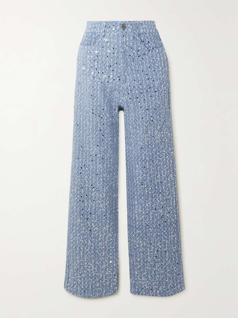 ROTATE Birger Christensen Rotie Sequined Denim Straight-leg Pants