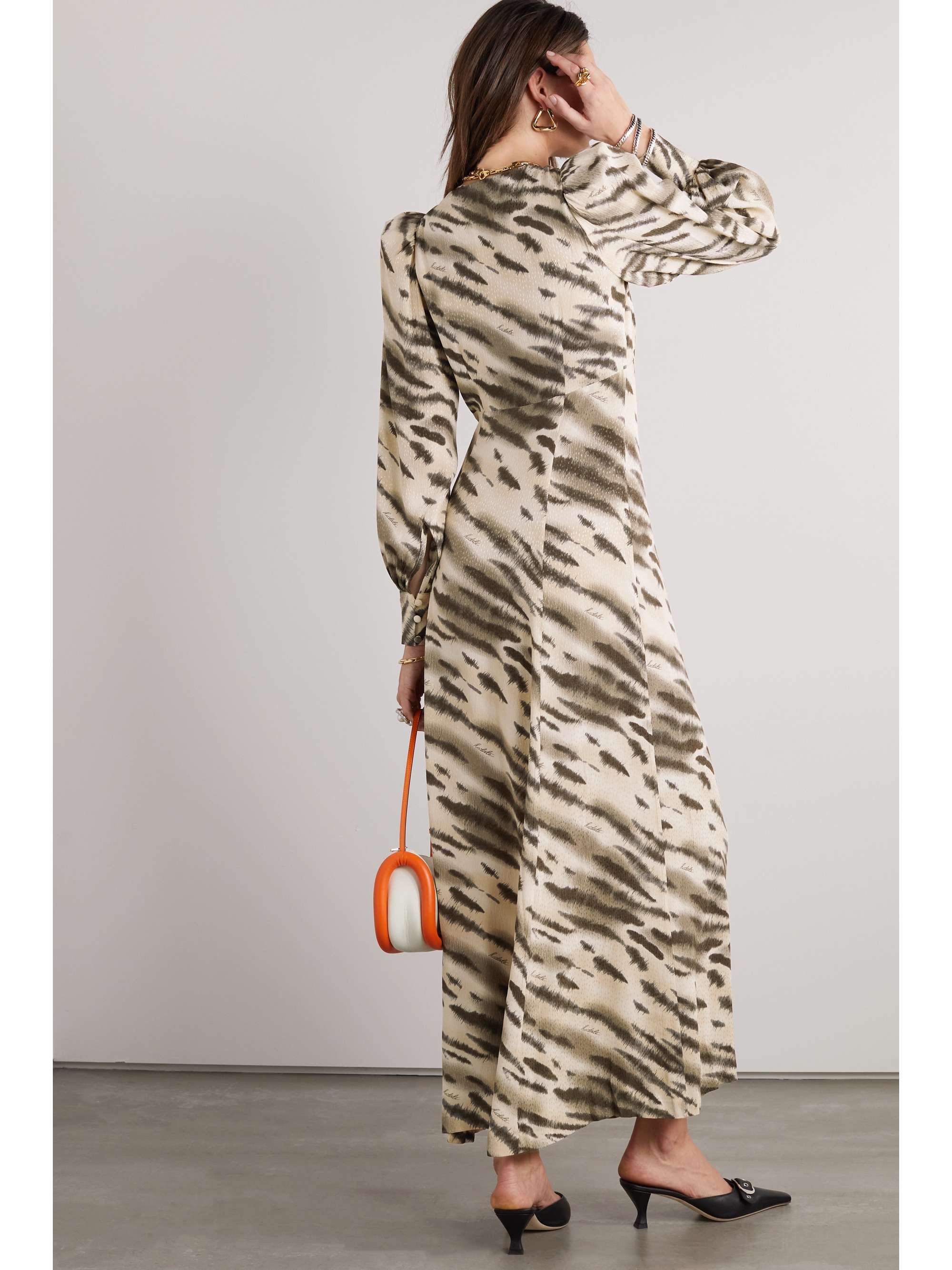 ROTATE BIRGER CHRISTENSEN Robe longue en jacquard satiné à imprimé animal Maja