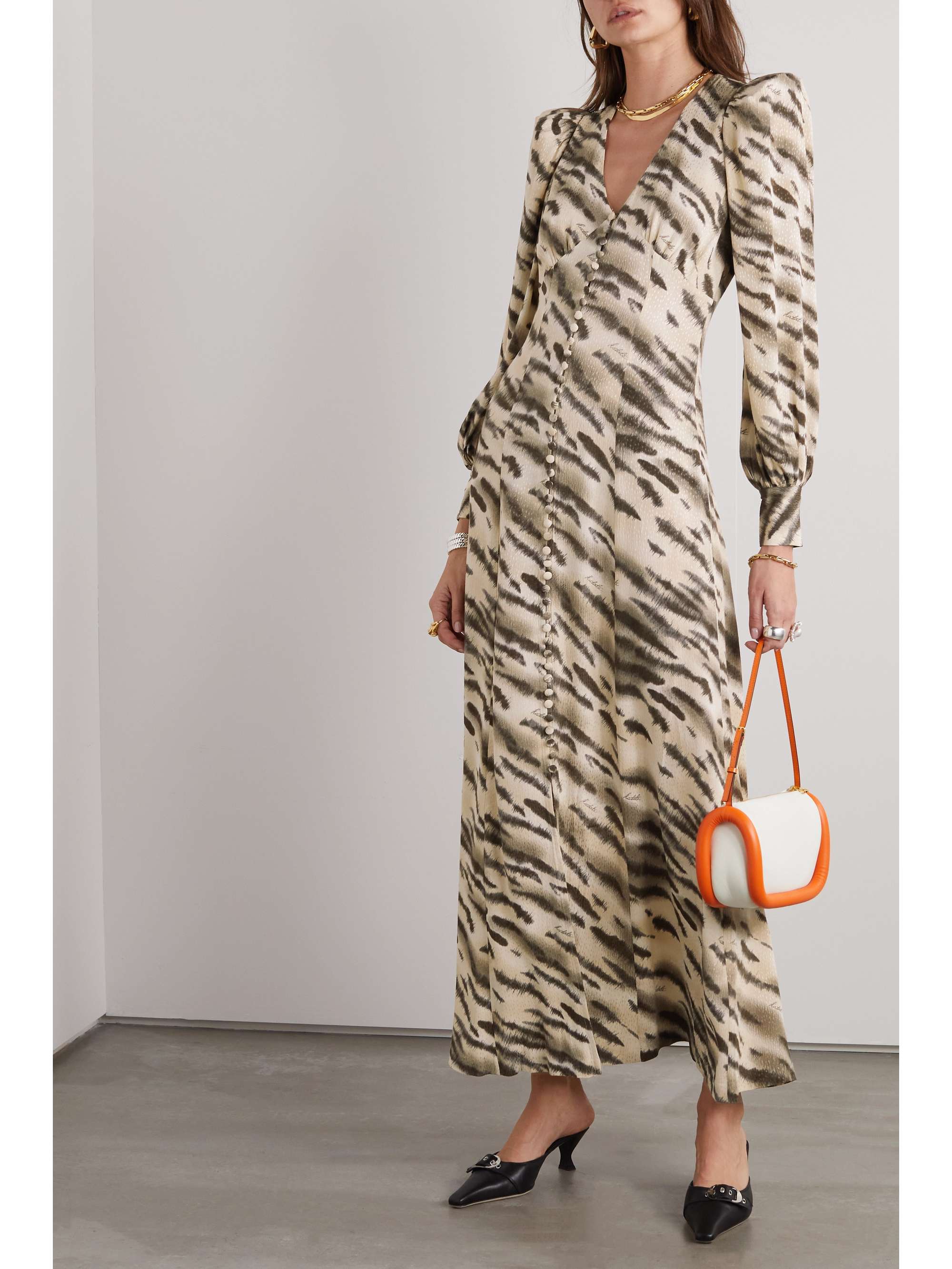 ROTATE BIRGER CHRISTENSEN Robe longue en jacquard satiné à imprimé animal Maja