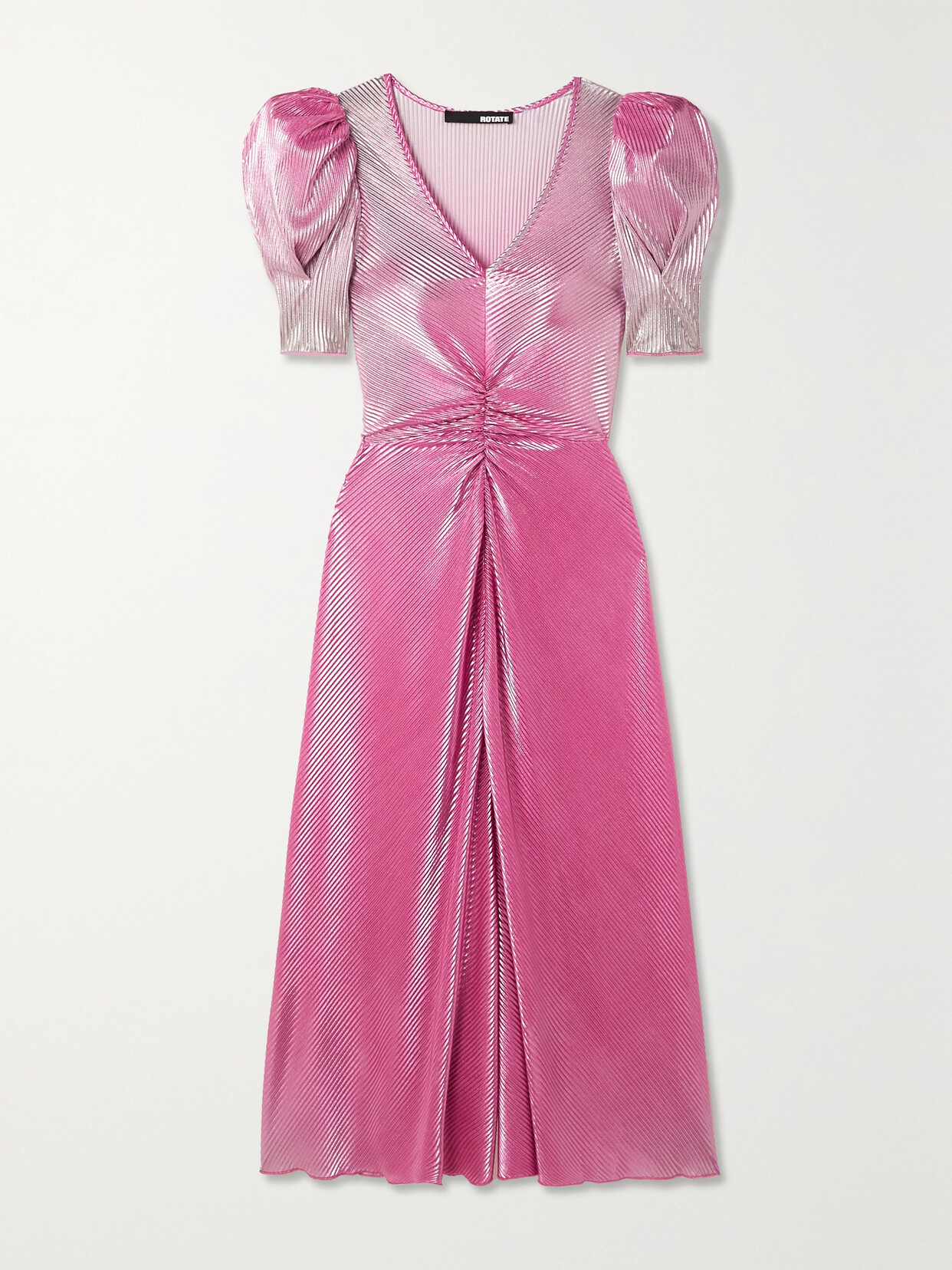 ROTATE Birger Christensen - Sierina Plissé-satin Midi Dress - Pink