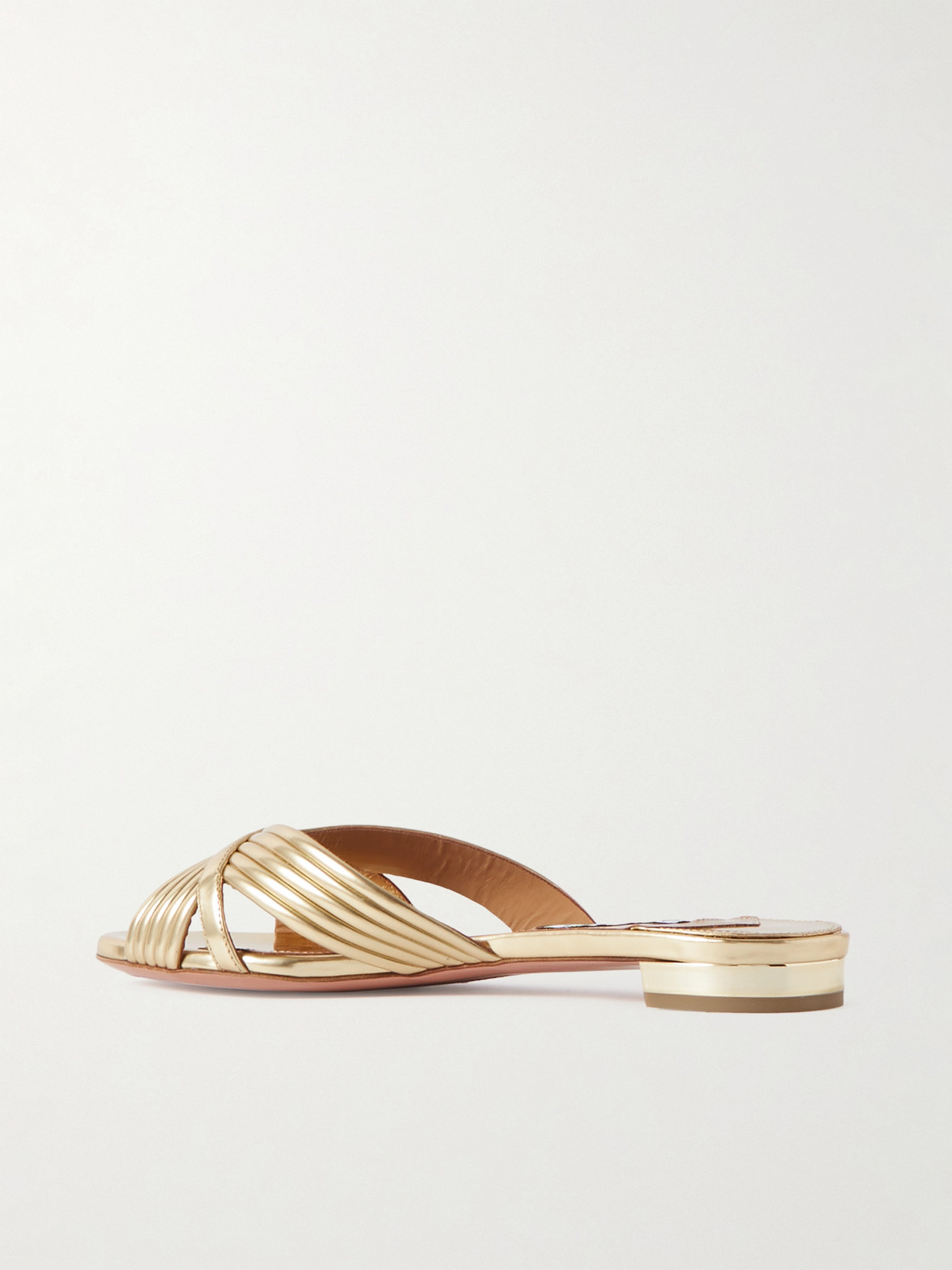 Shop Aquazzura Sundance Faux Leather Slides In Gold