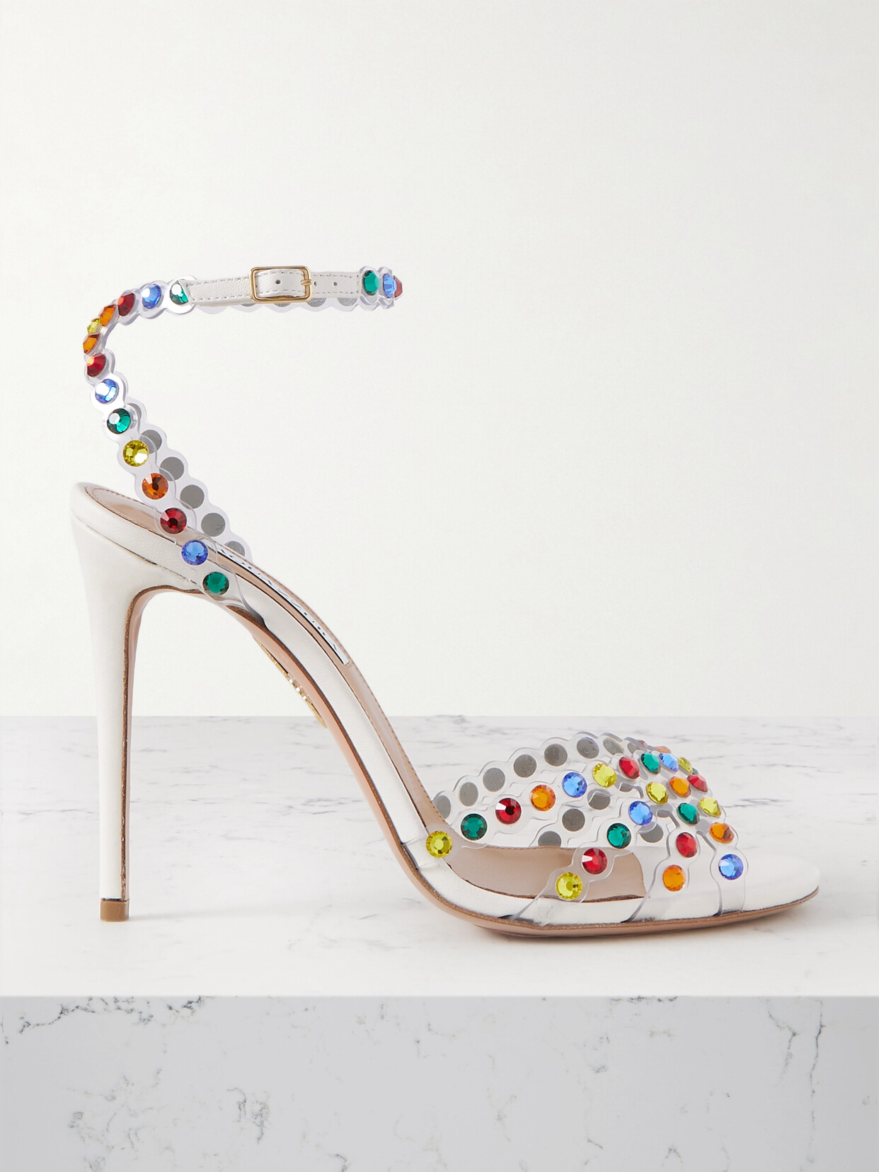 Aquazzura Tequila Plexi 105 Leather-trimmed Crystal-embellished Pvc Sandals - White