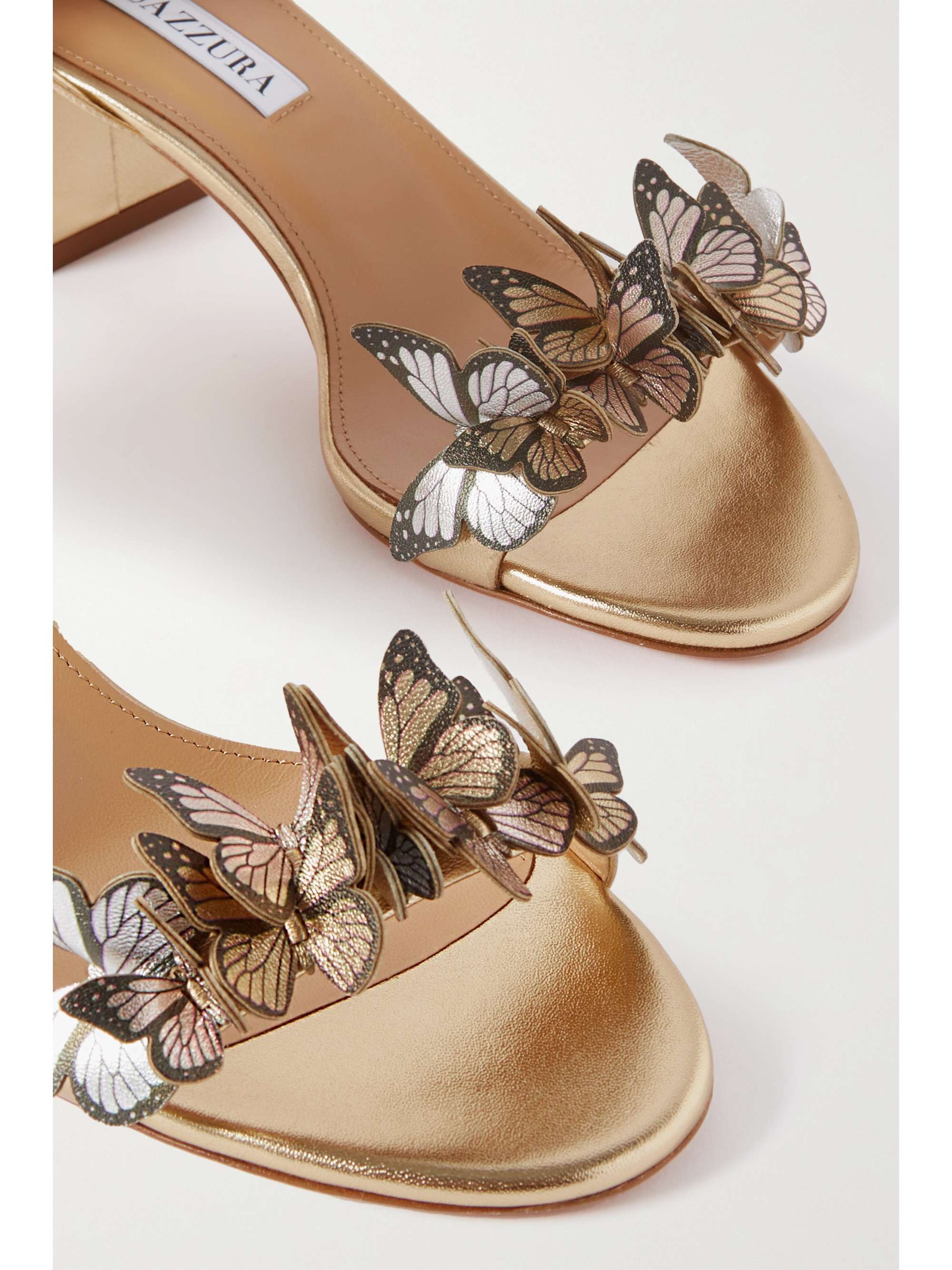 AQUAZZURA Papillon 50 embellished metallic leather sandals