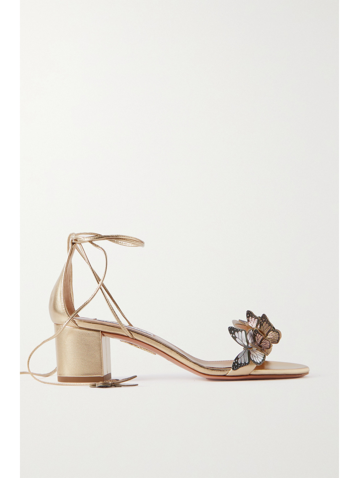 Aquazzura Papillon 50 Embellished Metallic Leather Sandals In Gold - Main Image