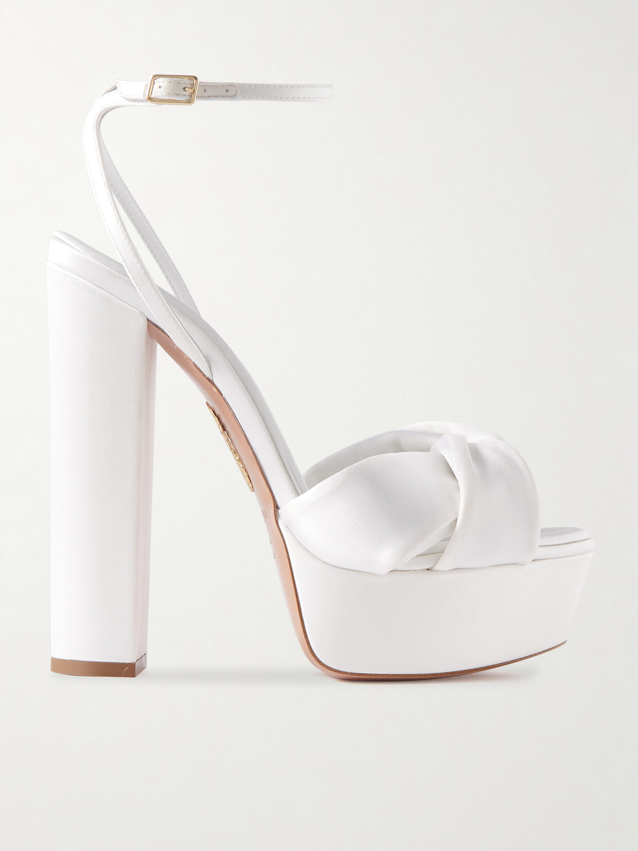 Shop Aquazzura Olie Plateau 140 Knotted Satin Platform Sandals In White