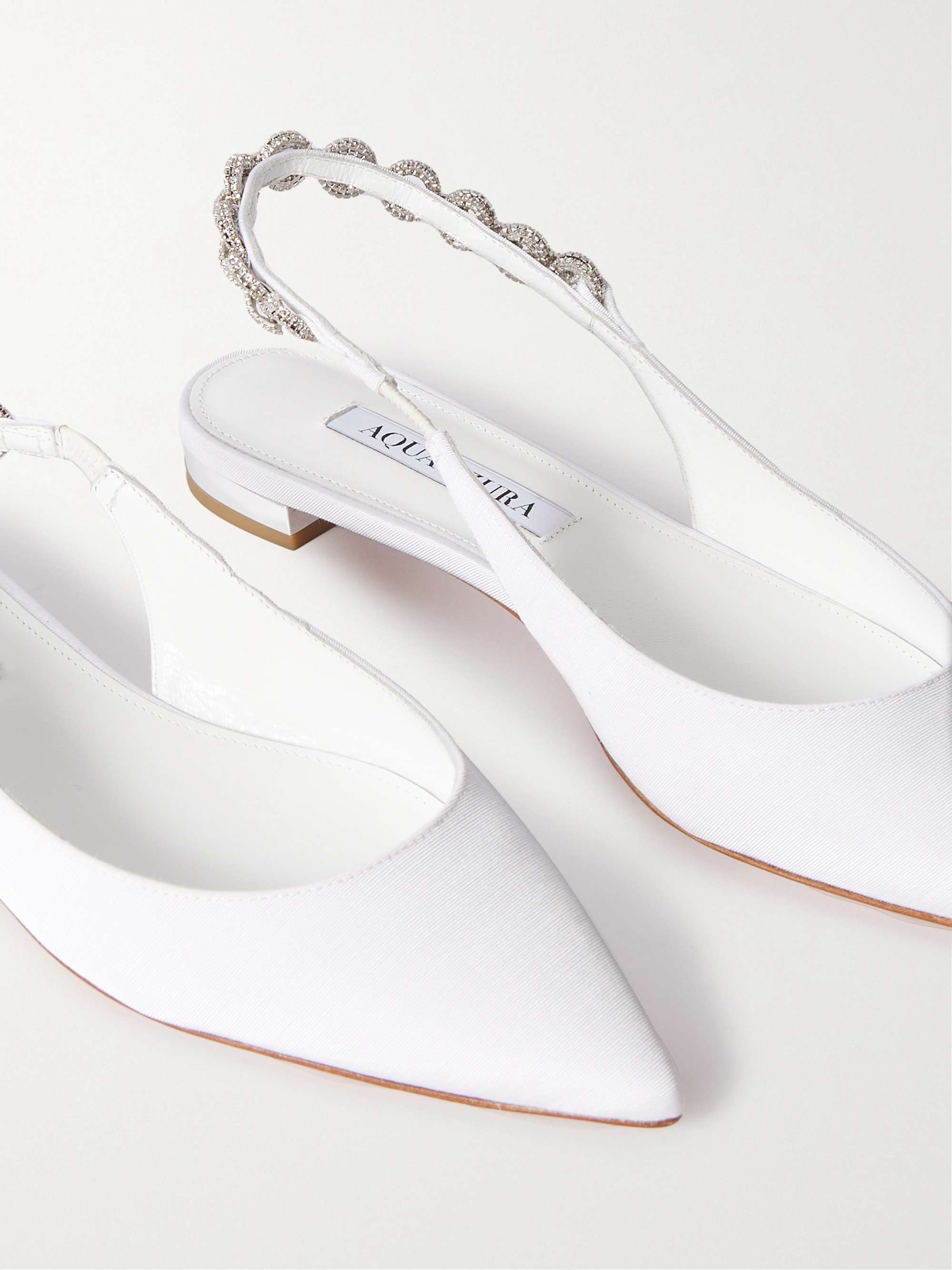 AQUAZZURA Love Link crystal-embellished grosgrain slingback flats