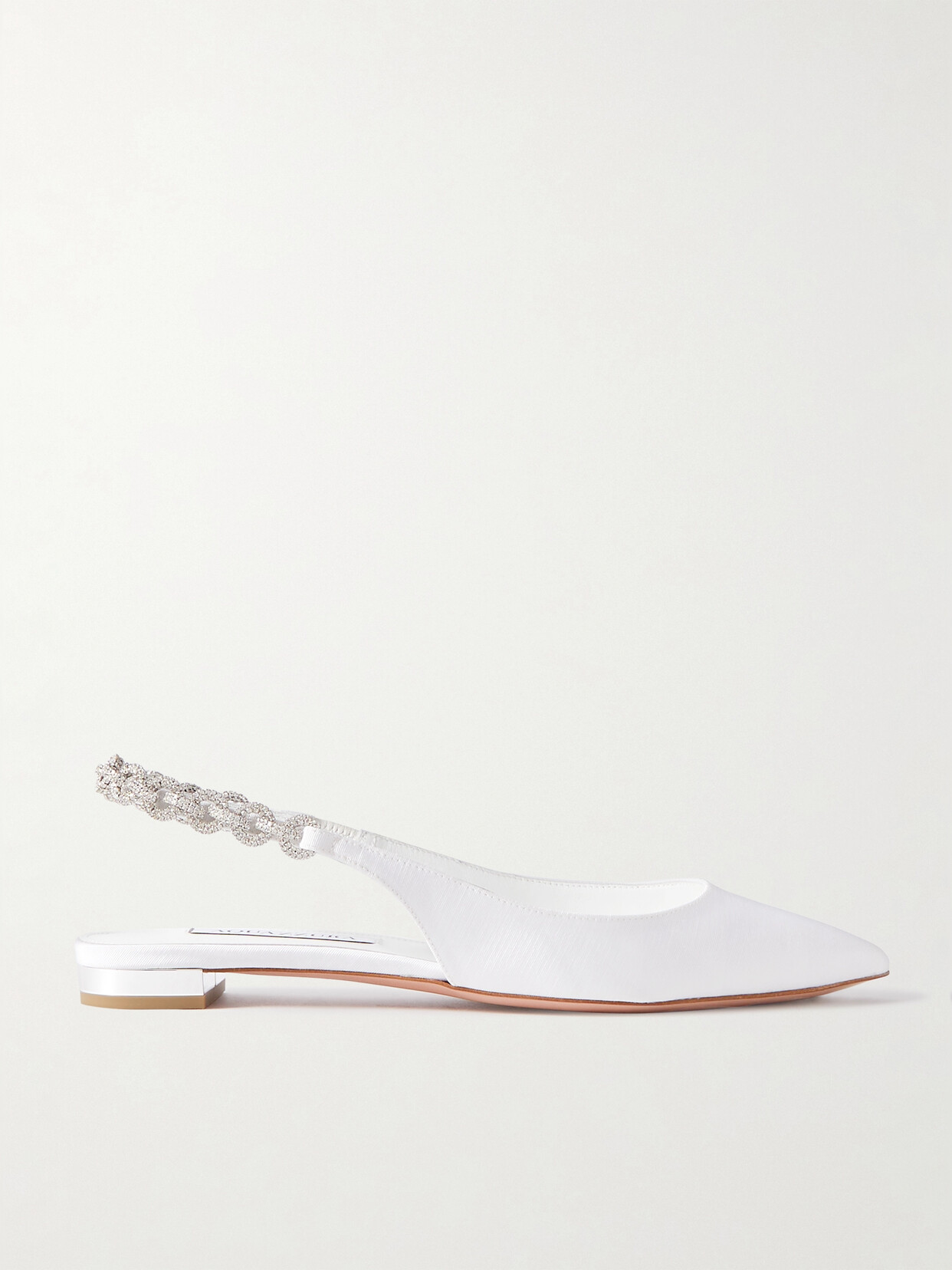 Aquazzura Love Link Crystal-embellished Grosgrain Slingback Flats In White