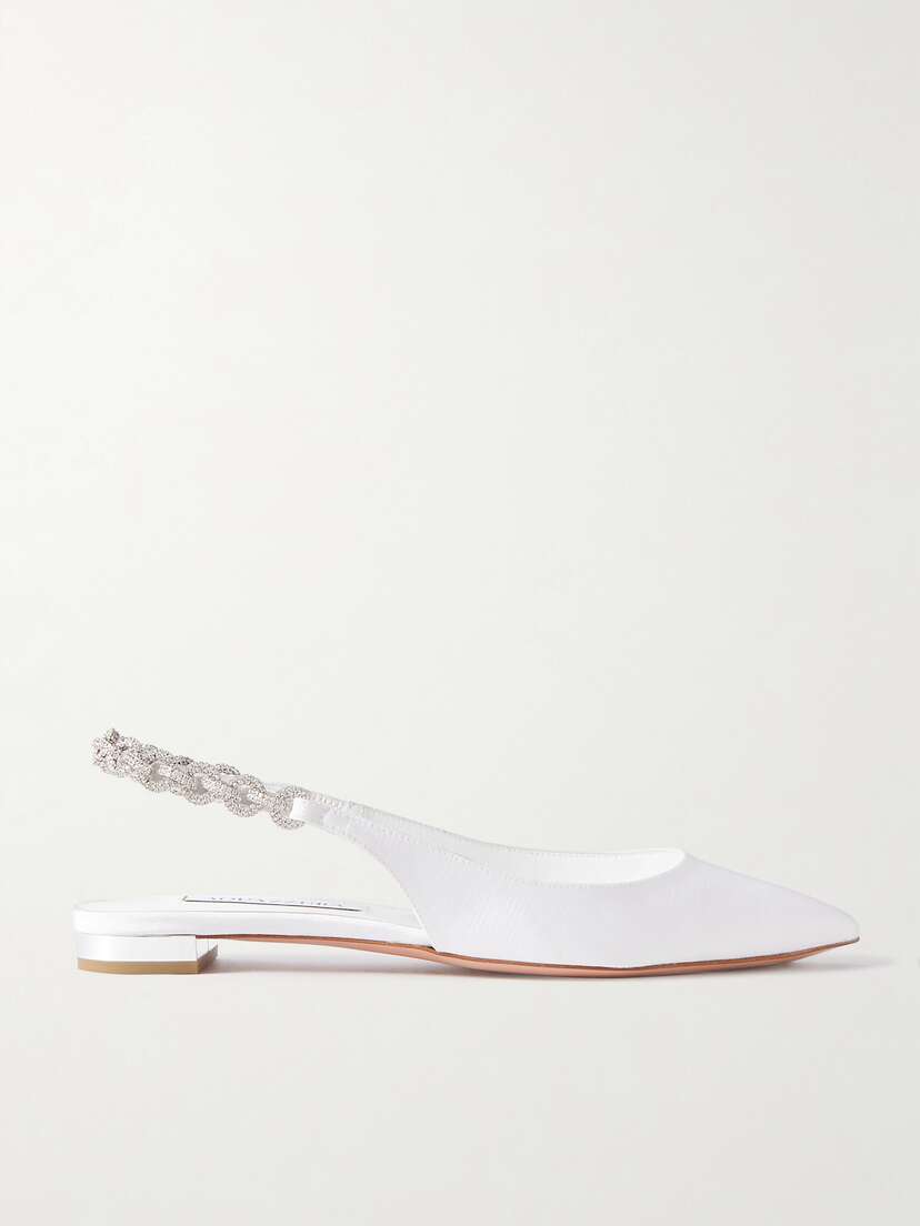 Aquazzura Love Link Crystal-embellished Grosgrain Slingback Flats