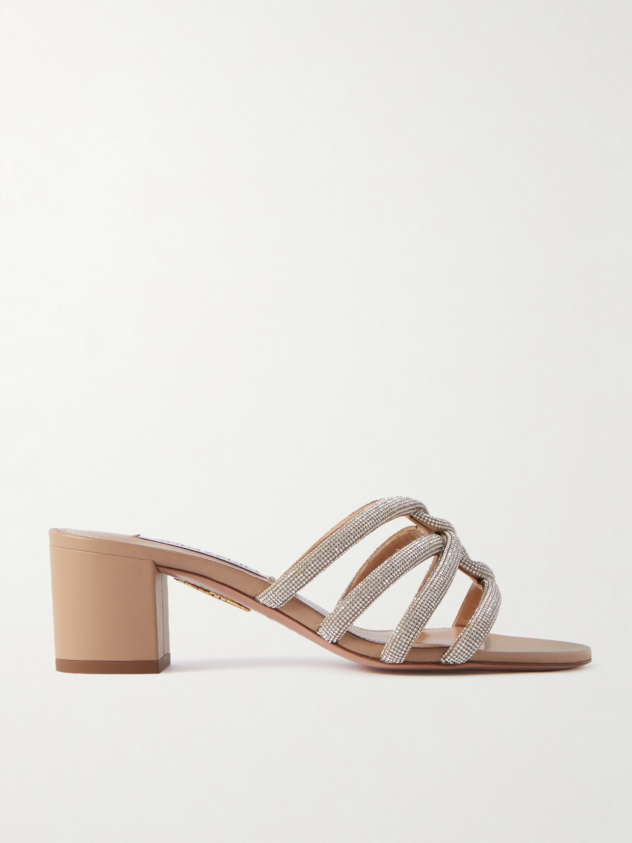 Aquazzura Moondust 50 Crystal-embellished Leather Mules - Neutrals