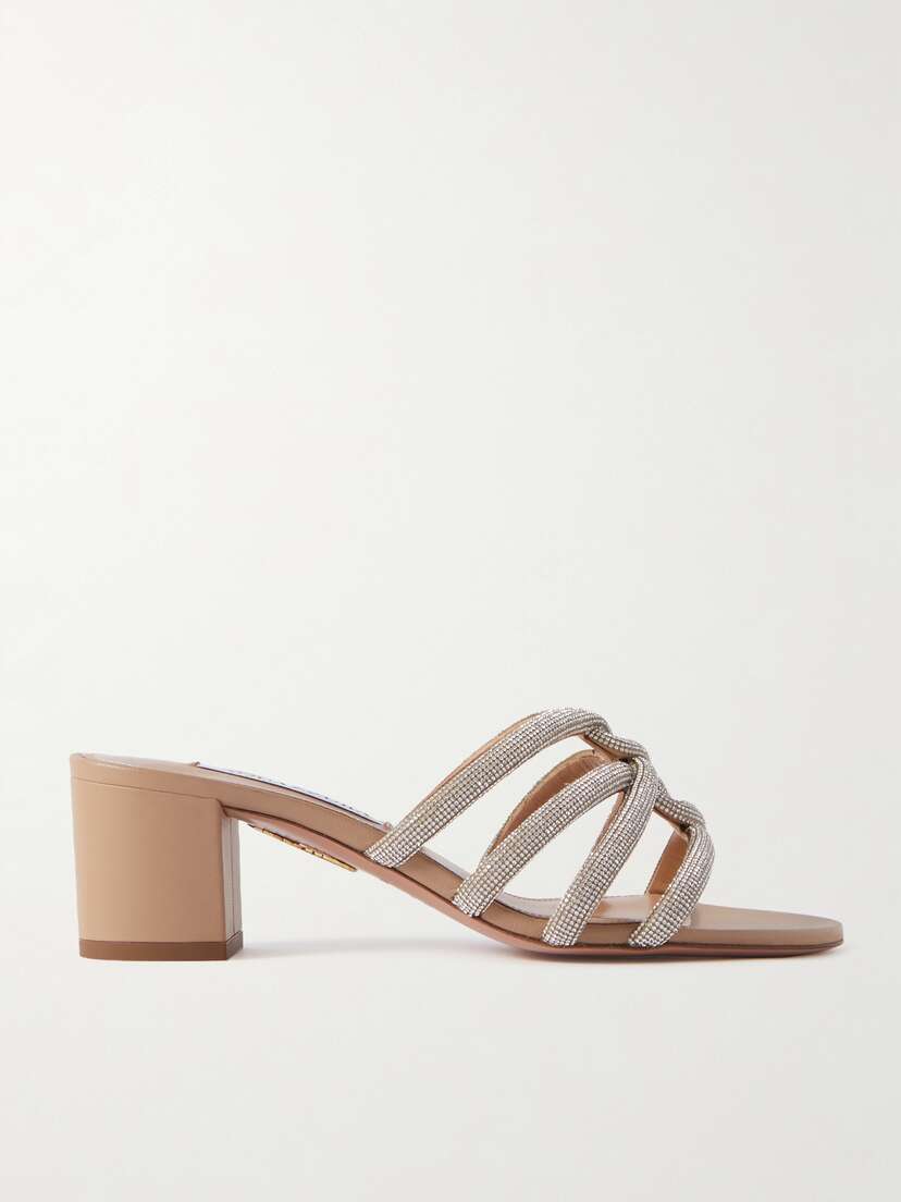 Aquazzura Moondust 50 Crystal-embellished Leather Mules