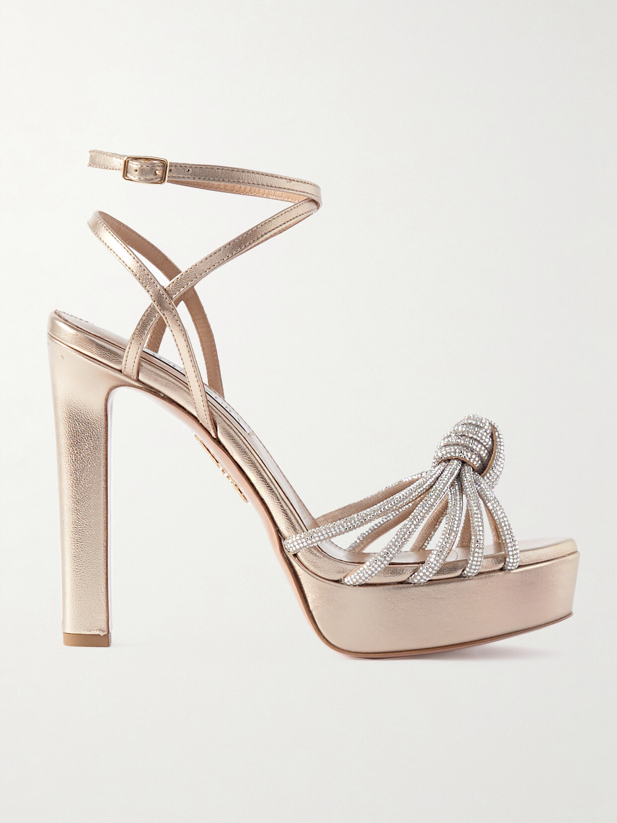 Aquazzura - Celeste 120 Crystal-embellished Metallic Leather Sandals - IT36.5