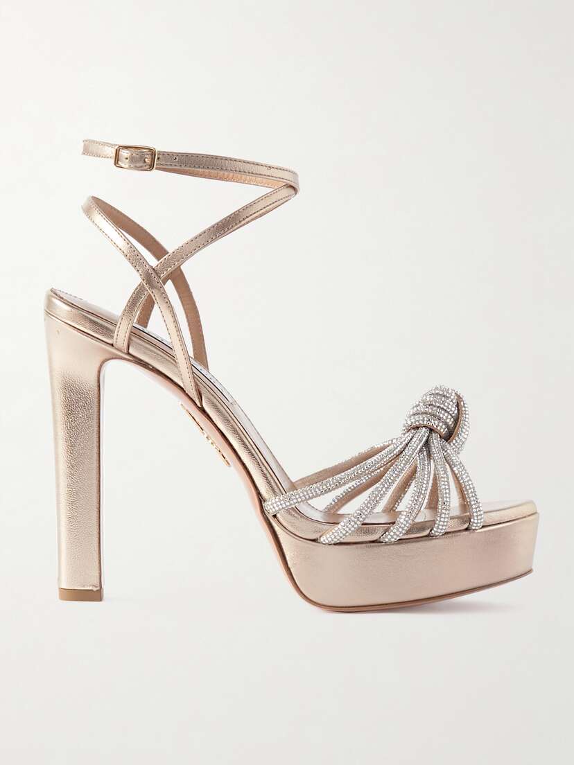 Aquazzura Celeste 120 Crystal-embellished Metallic Leather Sandals