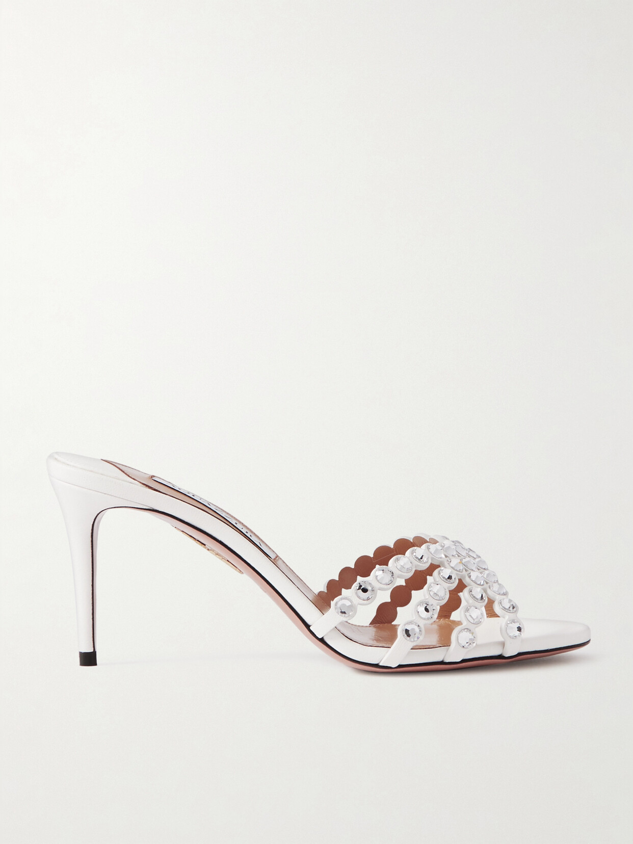 Aquazzura Tequila 75 Crystal-embellished Leather Mules - White