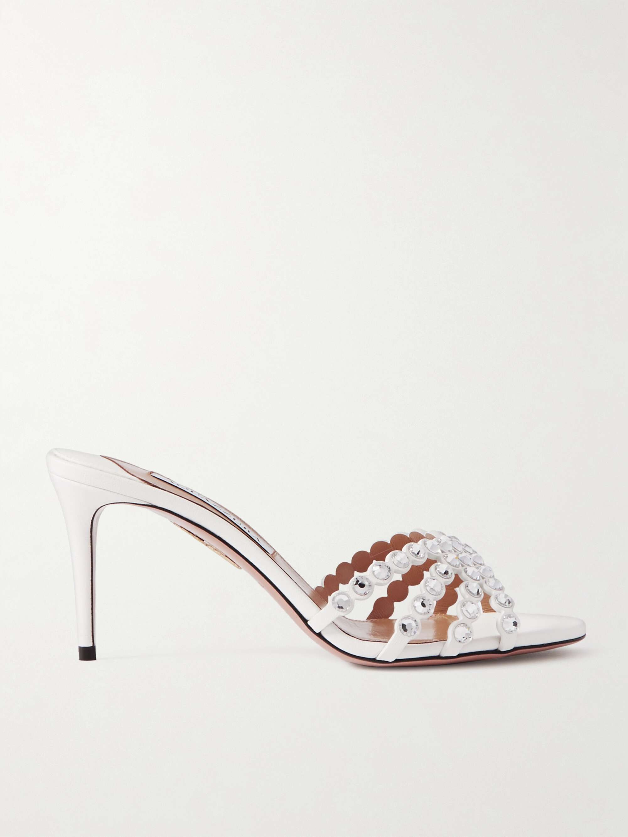 AQUAZZURA Tequila 75 crystal-embellished leather mules