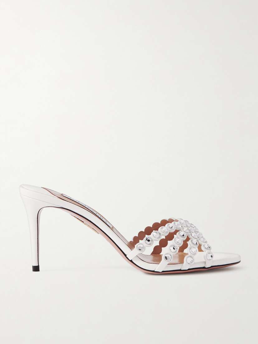 Aquazzura Tequila 75 Crystal-embellished Leather Mules