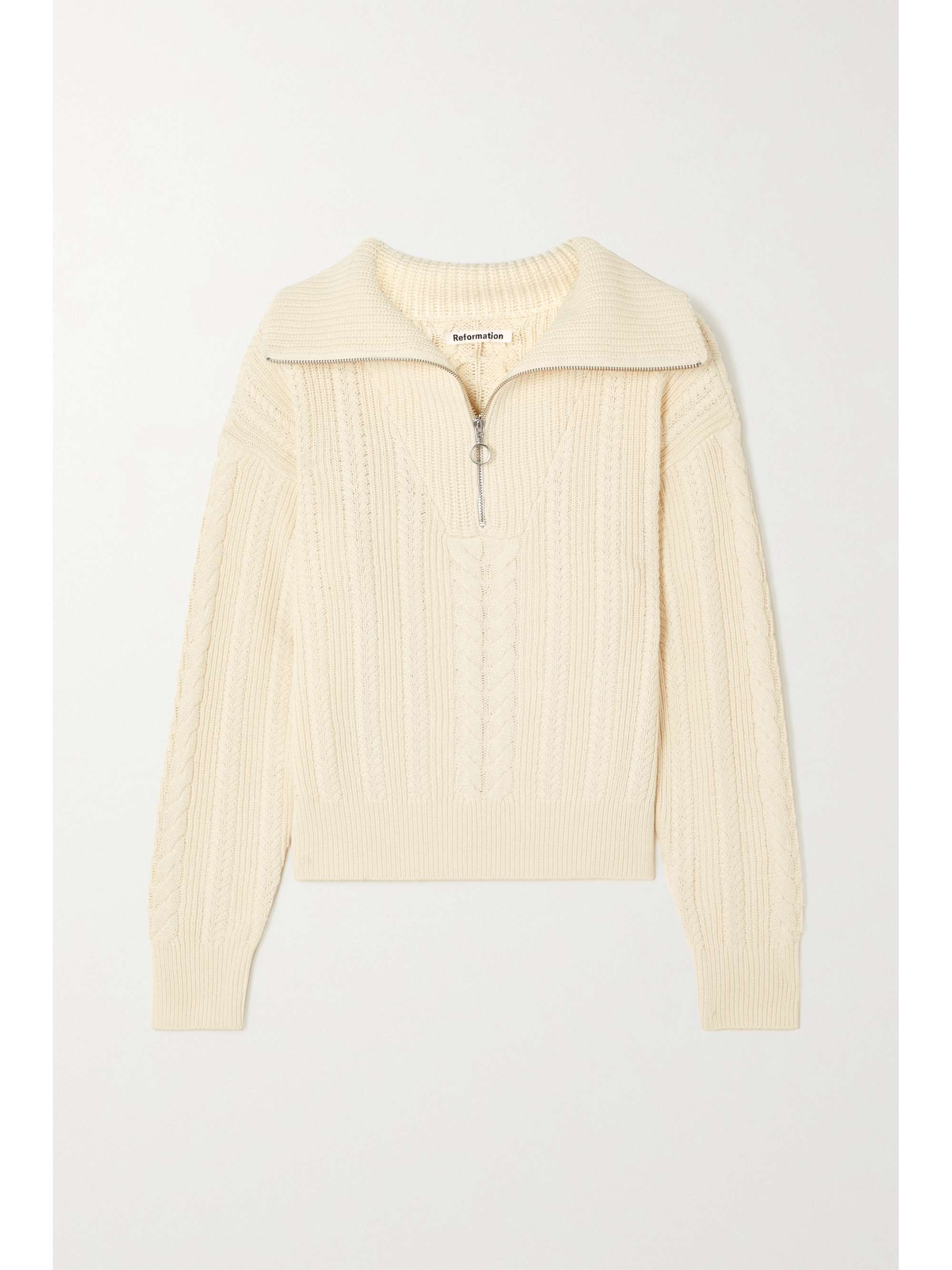 REFORMATION Lucca cableknit cotton polo sweater NETAPORTER